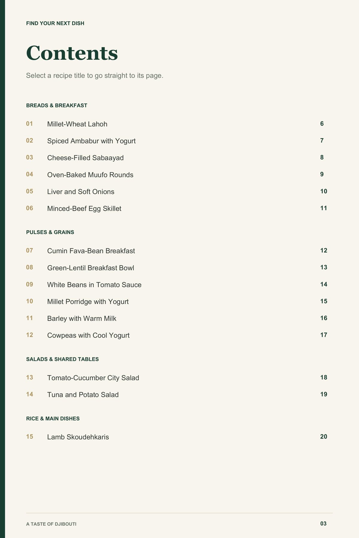 Contents, page 1 from A Taste of Djibouti