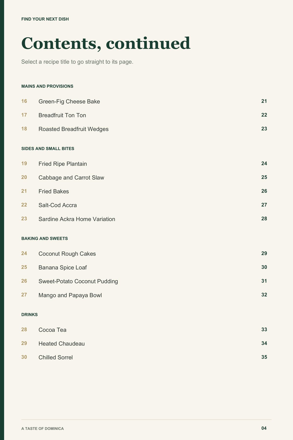 Contents, page 2 from A Taste of Dominica