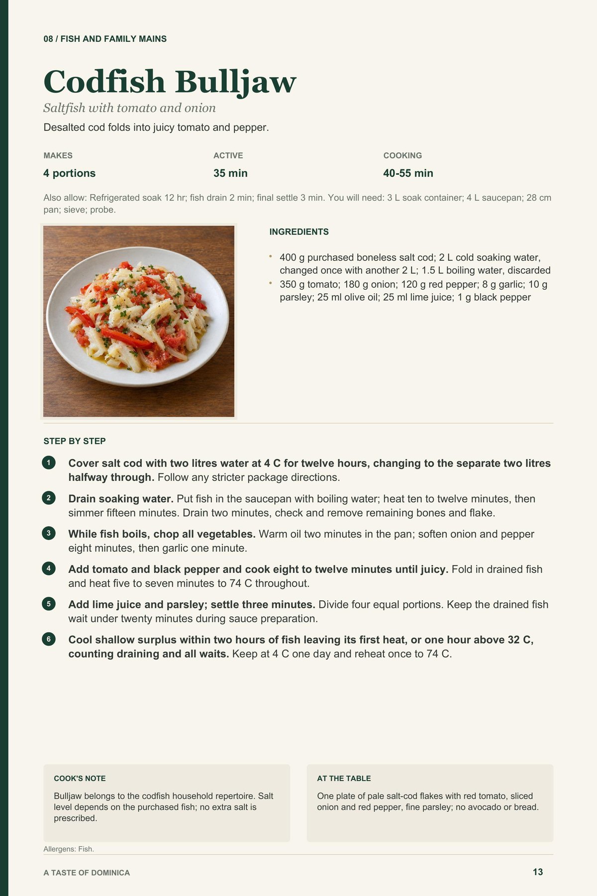 Codfish Bulljaw recipe page from A Taste of Dominica
