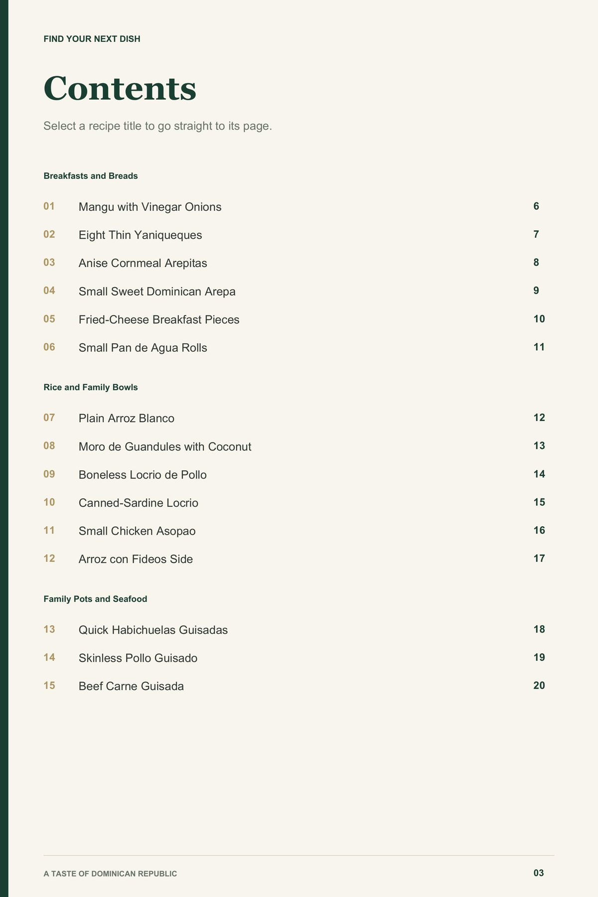 Contents, page 1 from A Taste of Dominican Republic