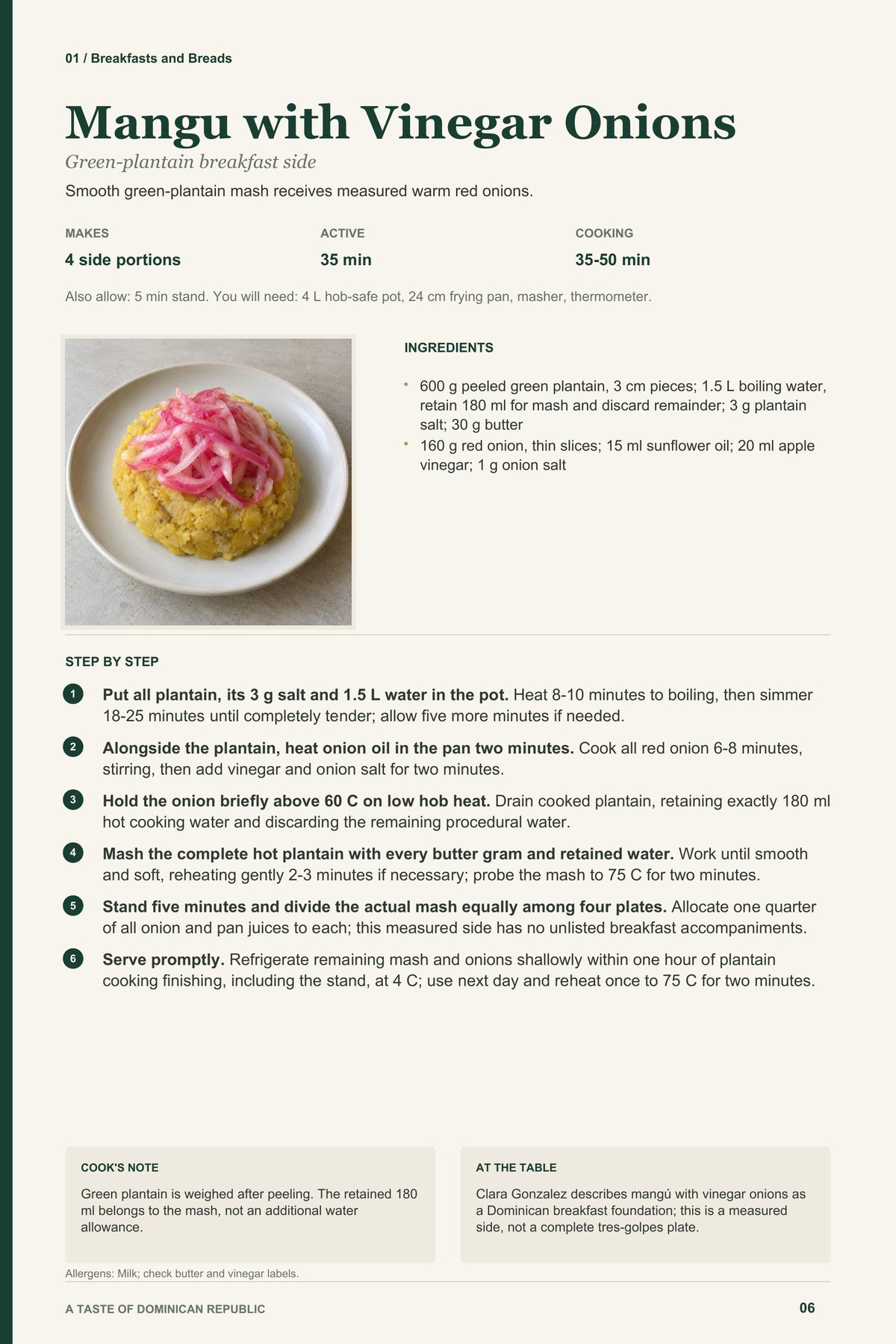 Mangu with Vinegar Onions recipe page from A Taste of Dominican Republic