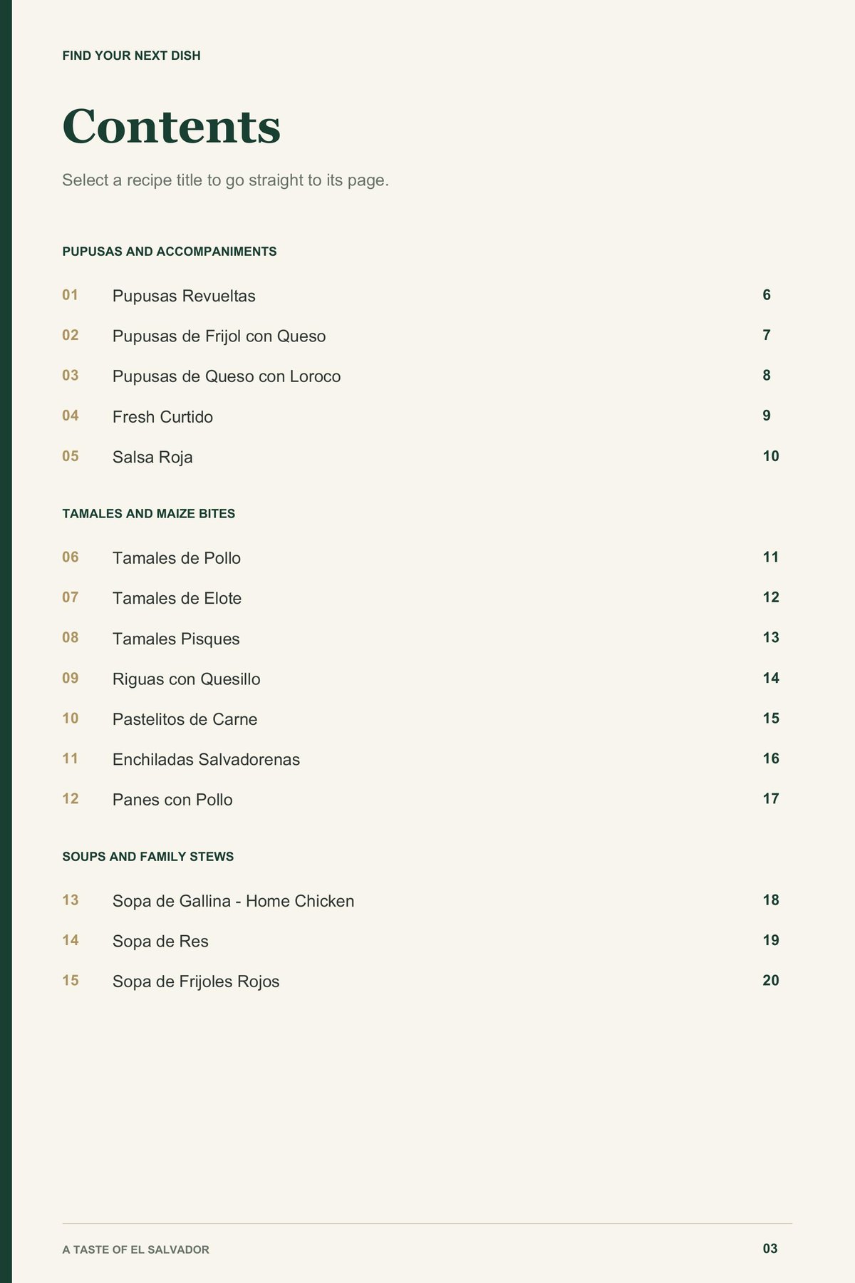 Contents, page 1 from A Taste of El Salvador