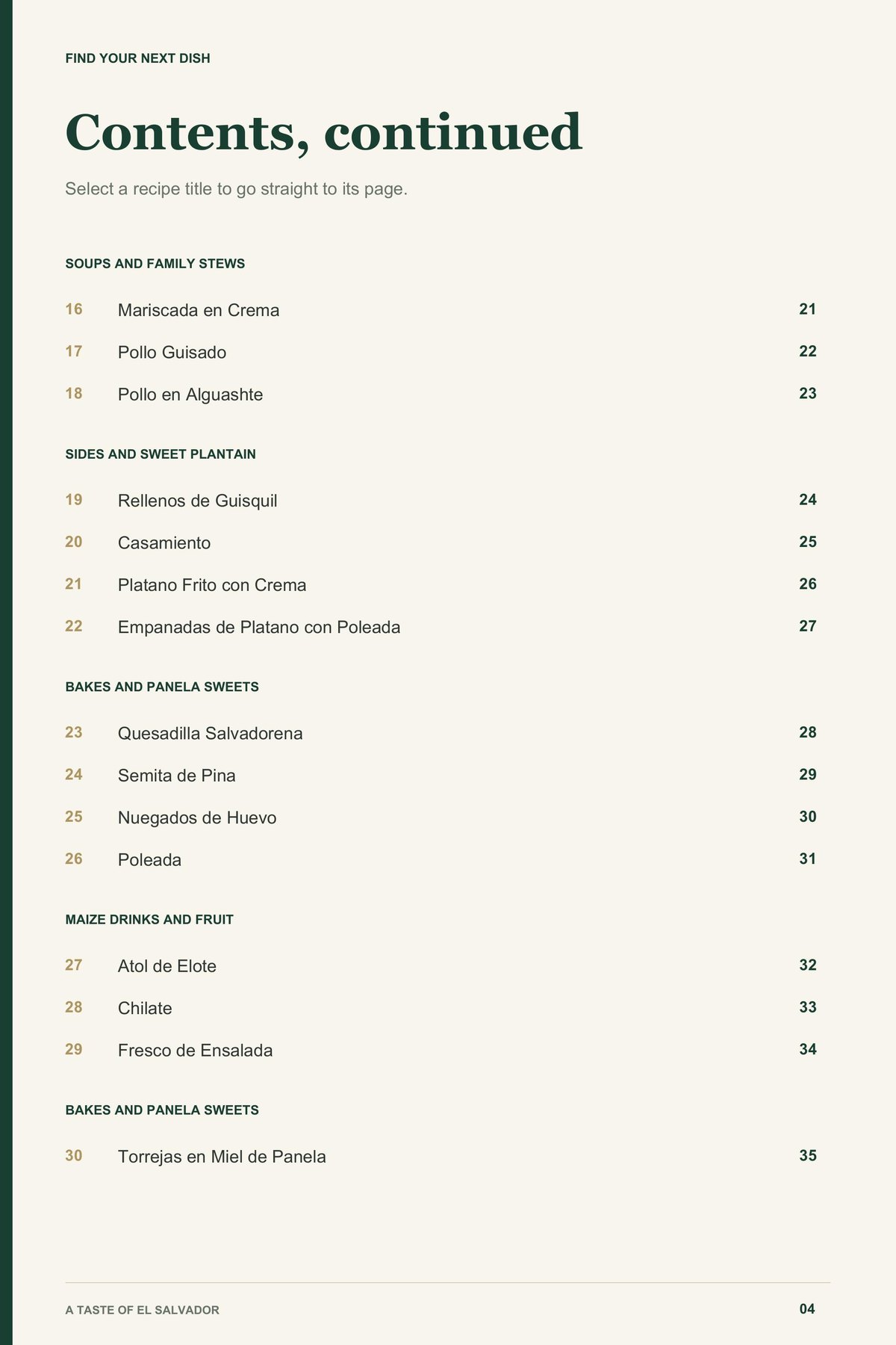 Contents, page 2 from A Taste of El Salvador