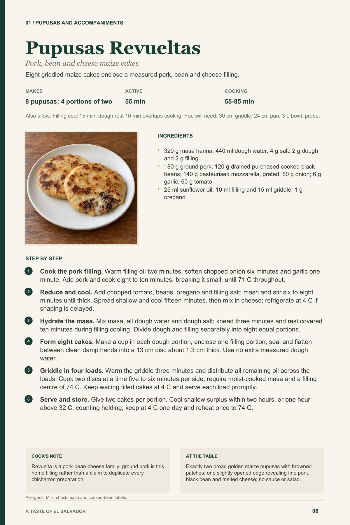 Pupusas Revueltas recipe page from A Taste of El Salvador