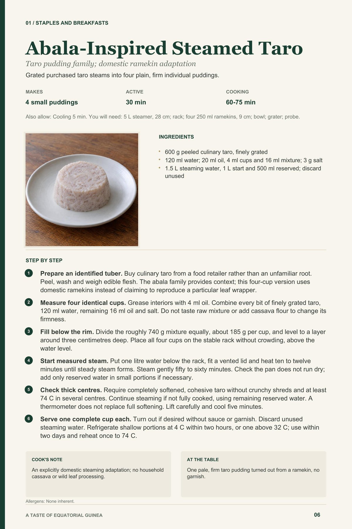 Abala-Inspired Steamed Taro recipe page from A Taste of Equatorial Guinea