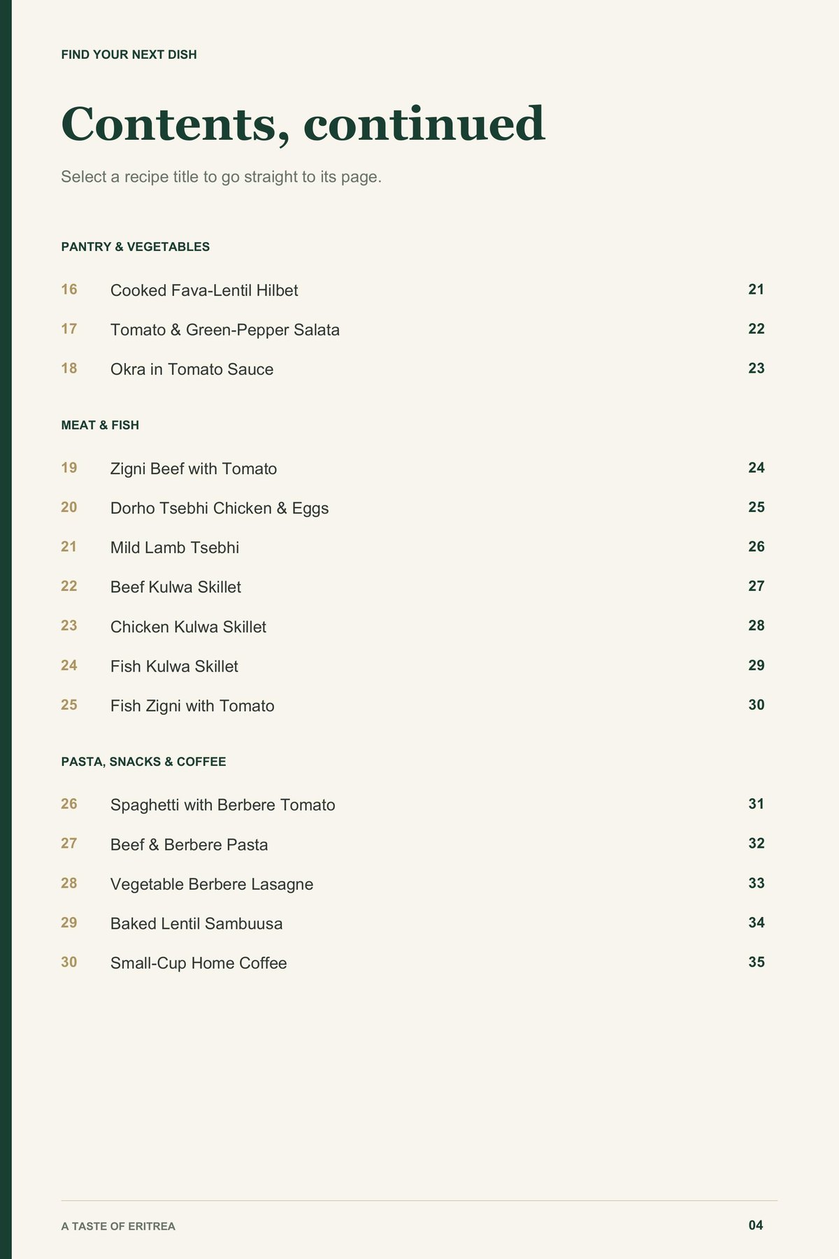 Contents, page 2 from A Taste of Eritrea