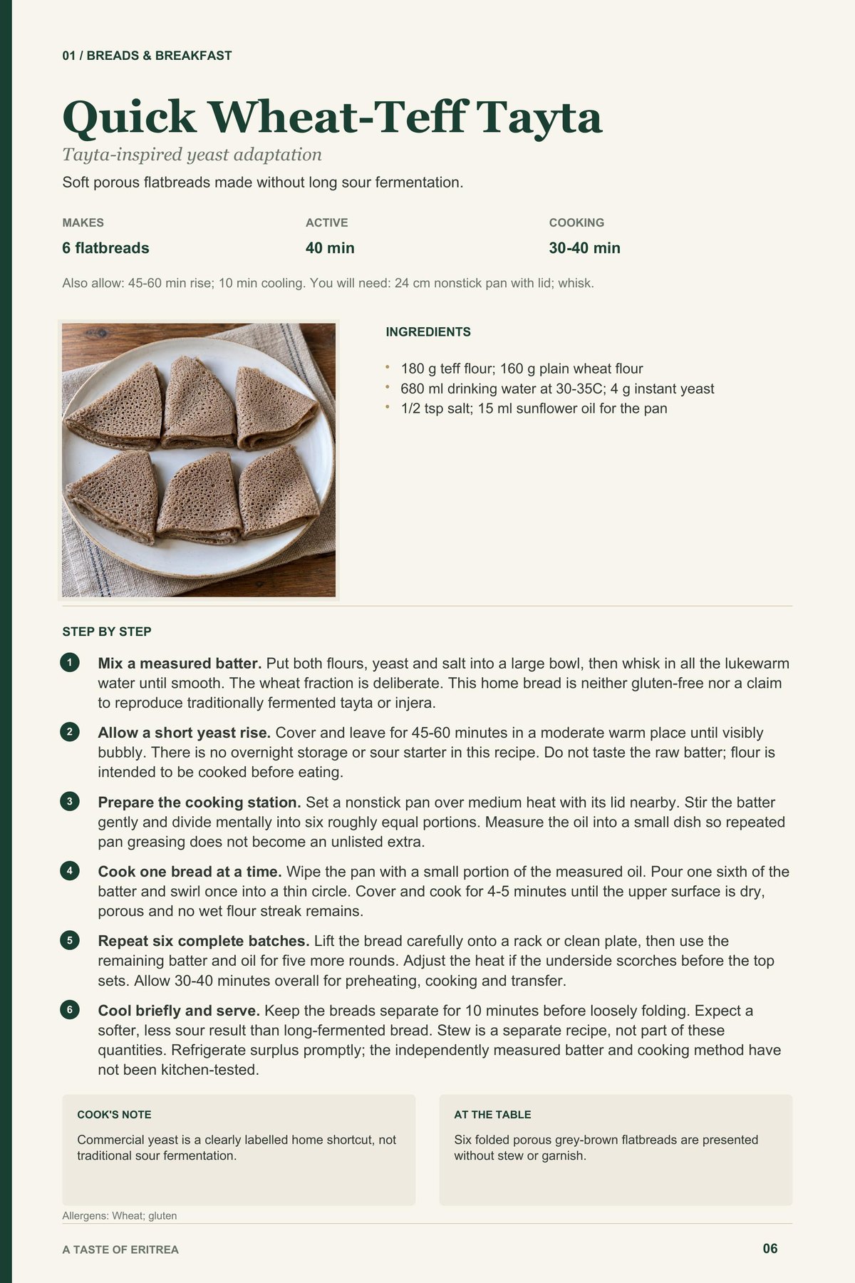 Quick Wheat-Teff Tayta recipe page from A Taste of Eritrea