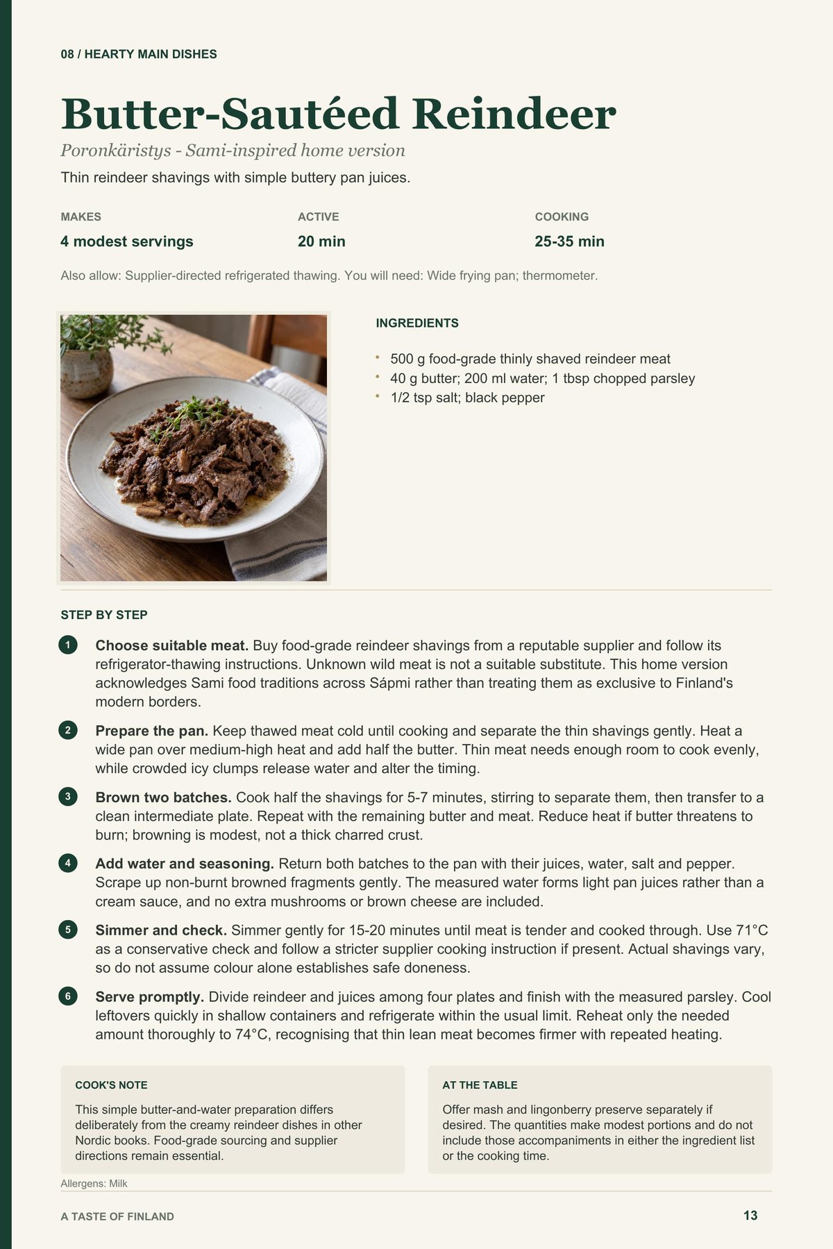 Butter-Sautéed Reindeer recipe page from A Taste of Finland