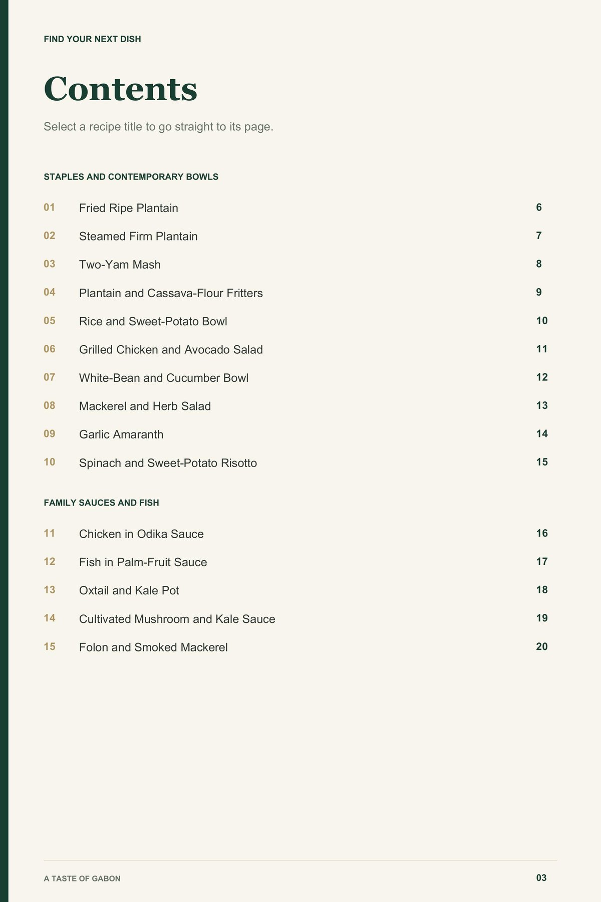Contents, page 1 from A Taste of Gabon