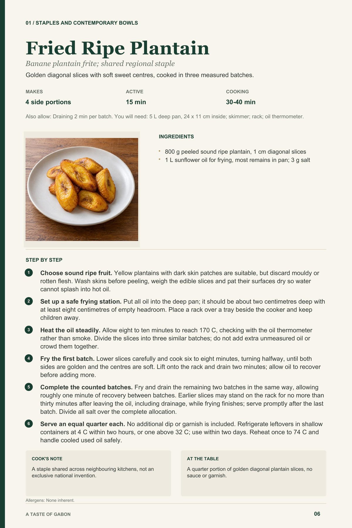 Fried Ripe Plantain recipe page from A Taste of Gabon