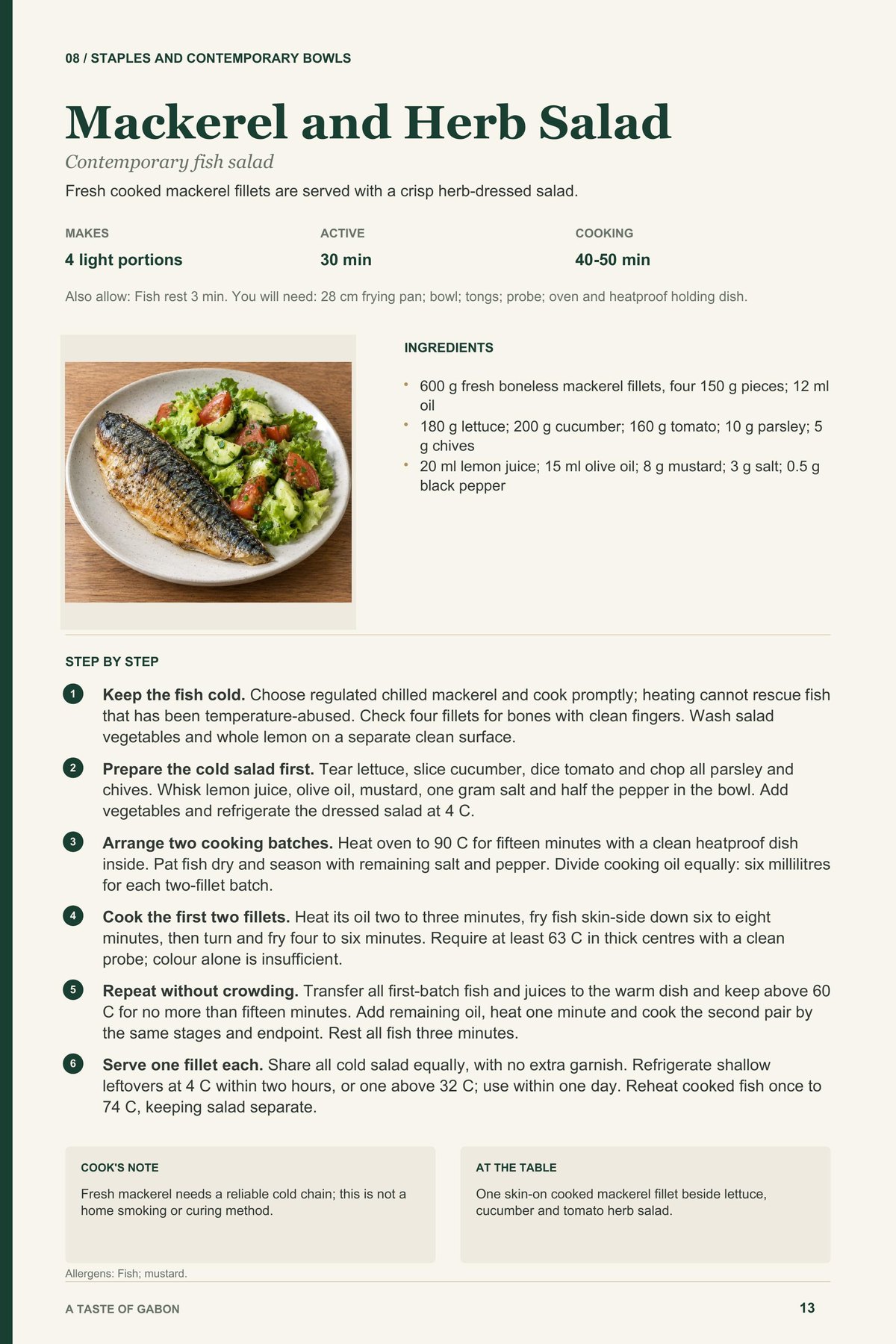 Mackerel and Herb Salad recipe page from A Taste of Gabon