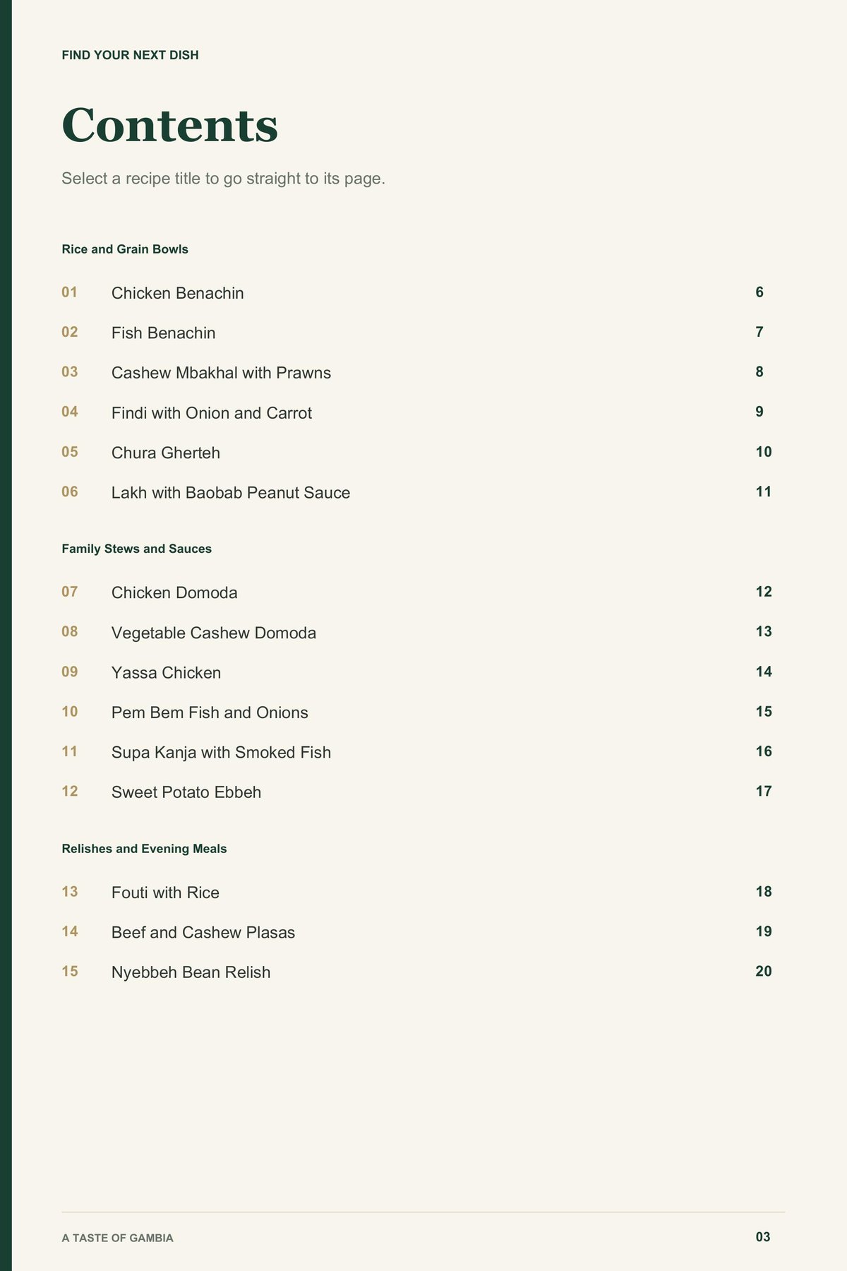 Contents, page 1 from A Taste of Gambia