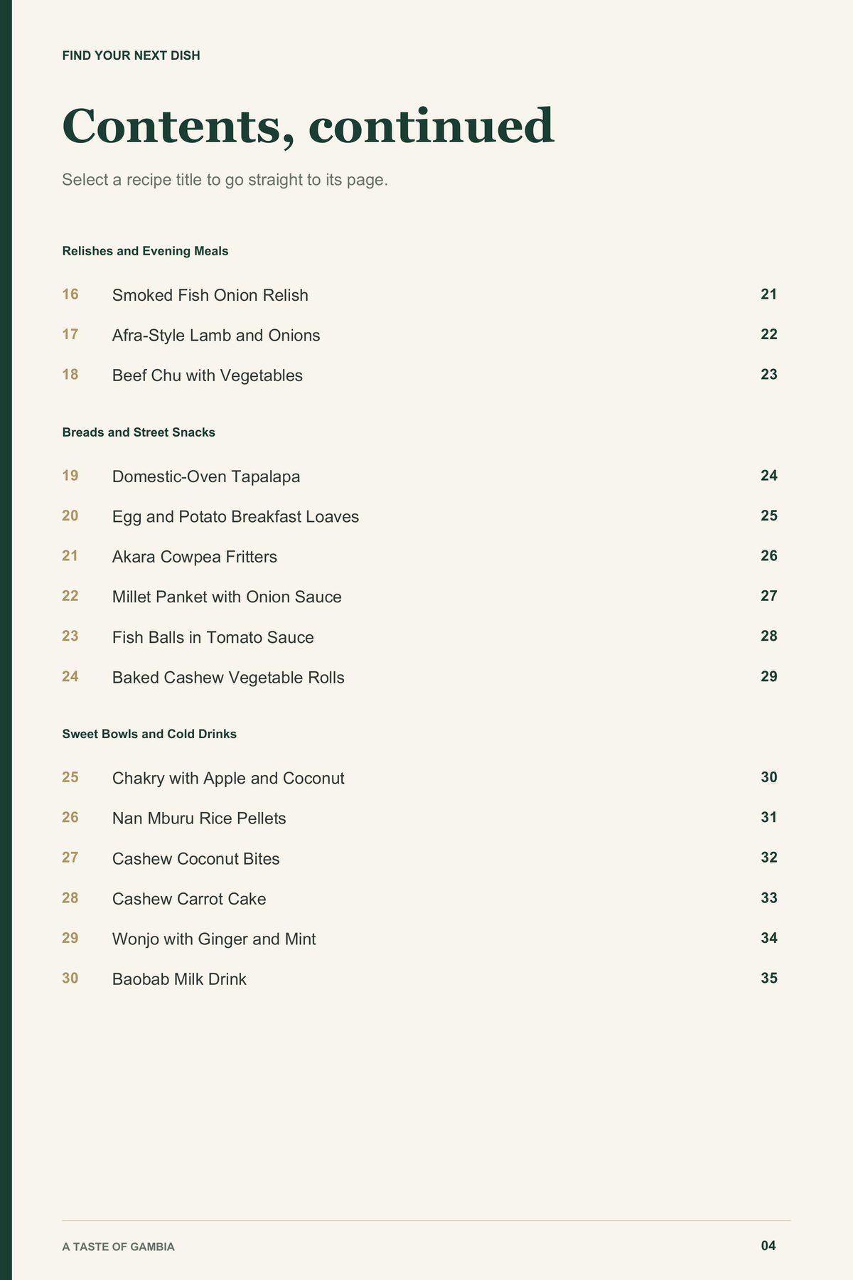 Contents, page 2 from A Taste of Gambia