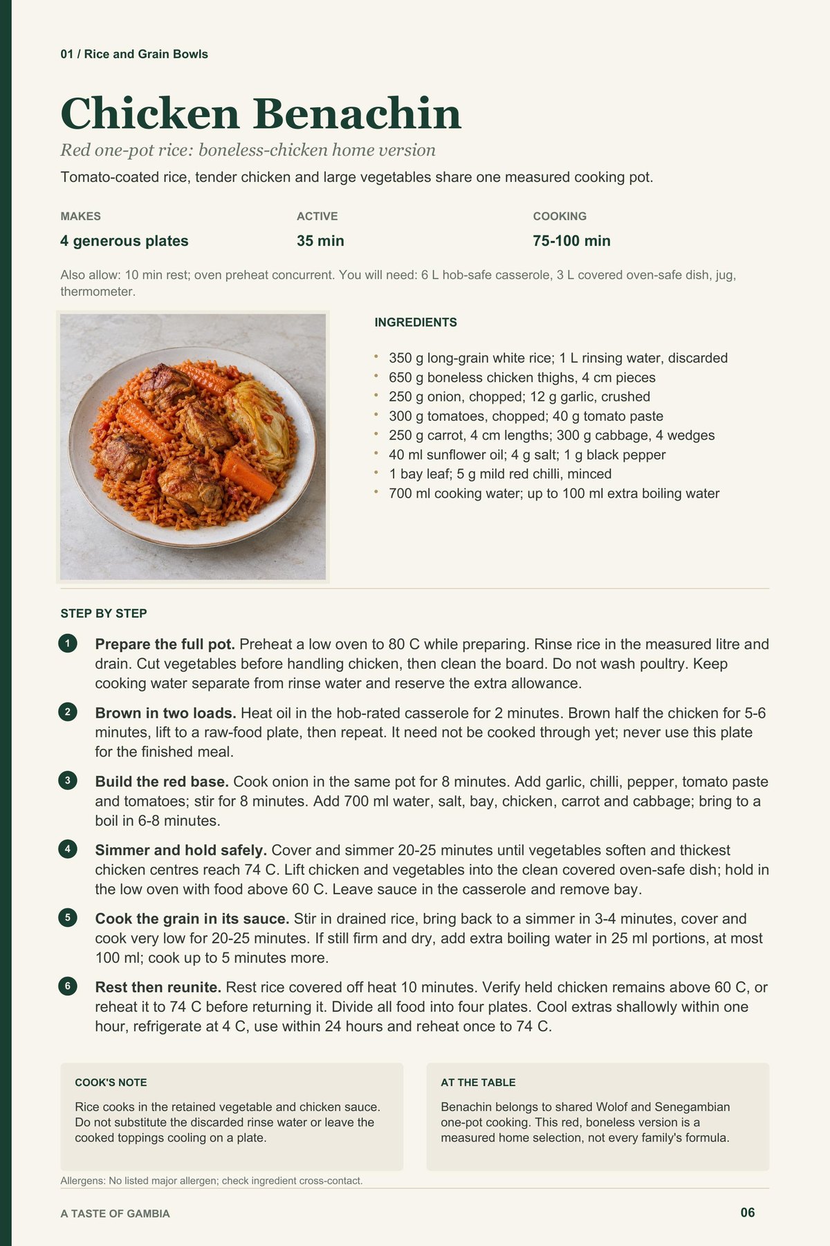 Chicken Benachin recipe page from A Taste of Gambia