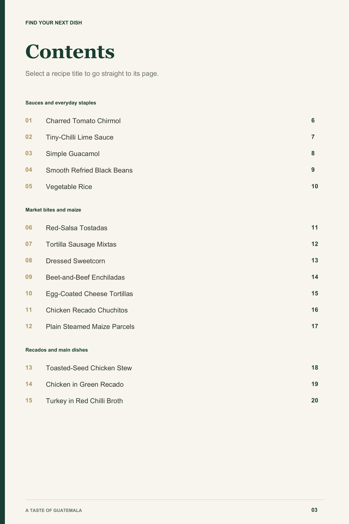 Contents, page 1 from A Taste of Guatemala