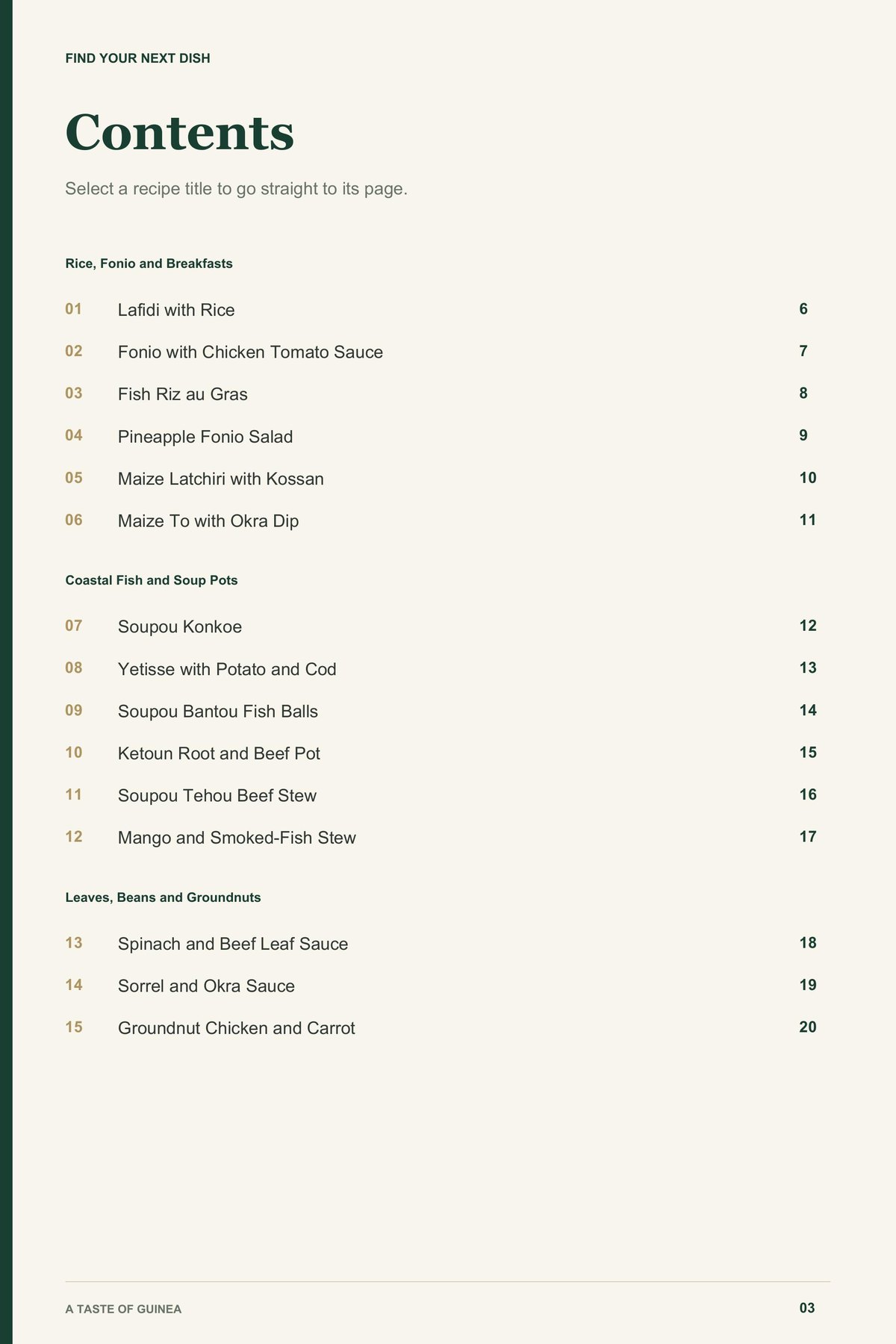 Contents, page 1 from A Taste of Guinea