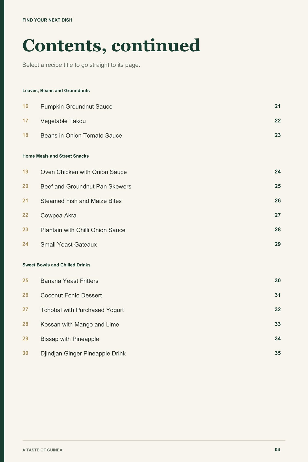 Contents, page 2 from A Taste of Guinea