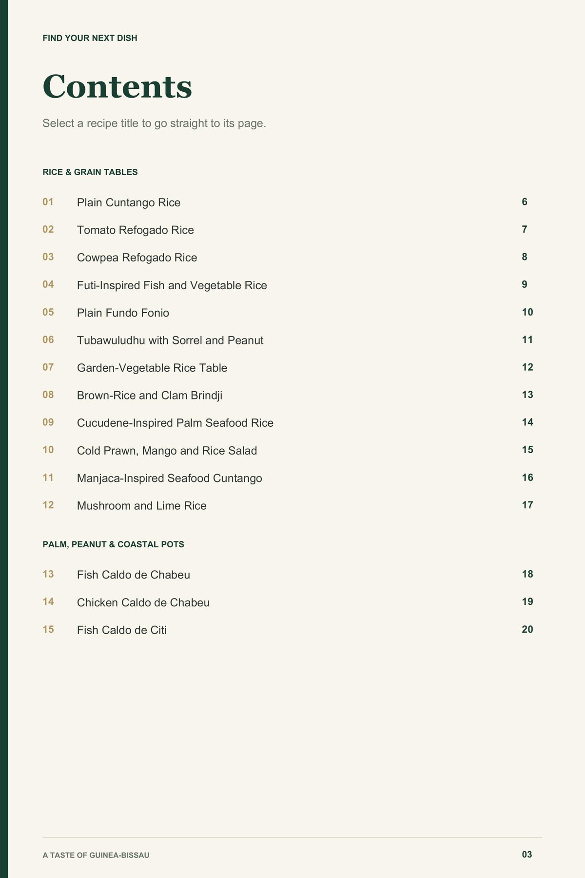 Contents, page 1 from A Taste of Guinea-Bissau