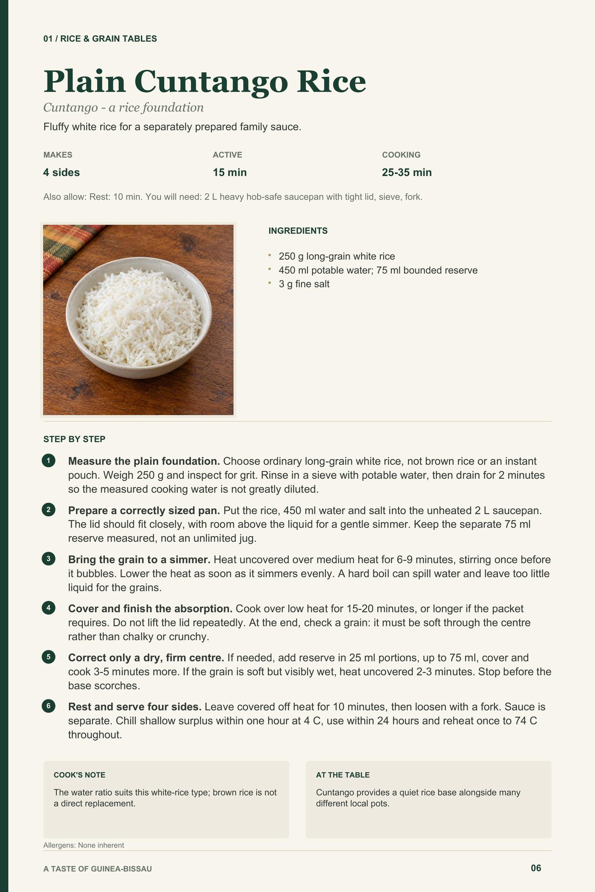 Plain Cuntango Rice recipe page from A Taste of Guinea-Bissau
