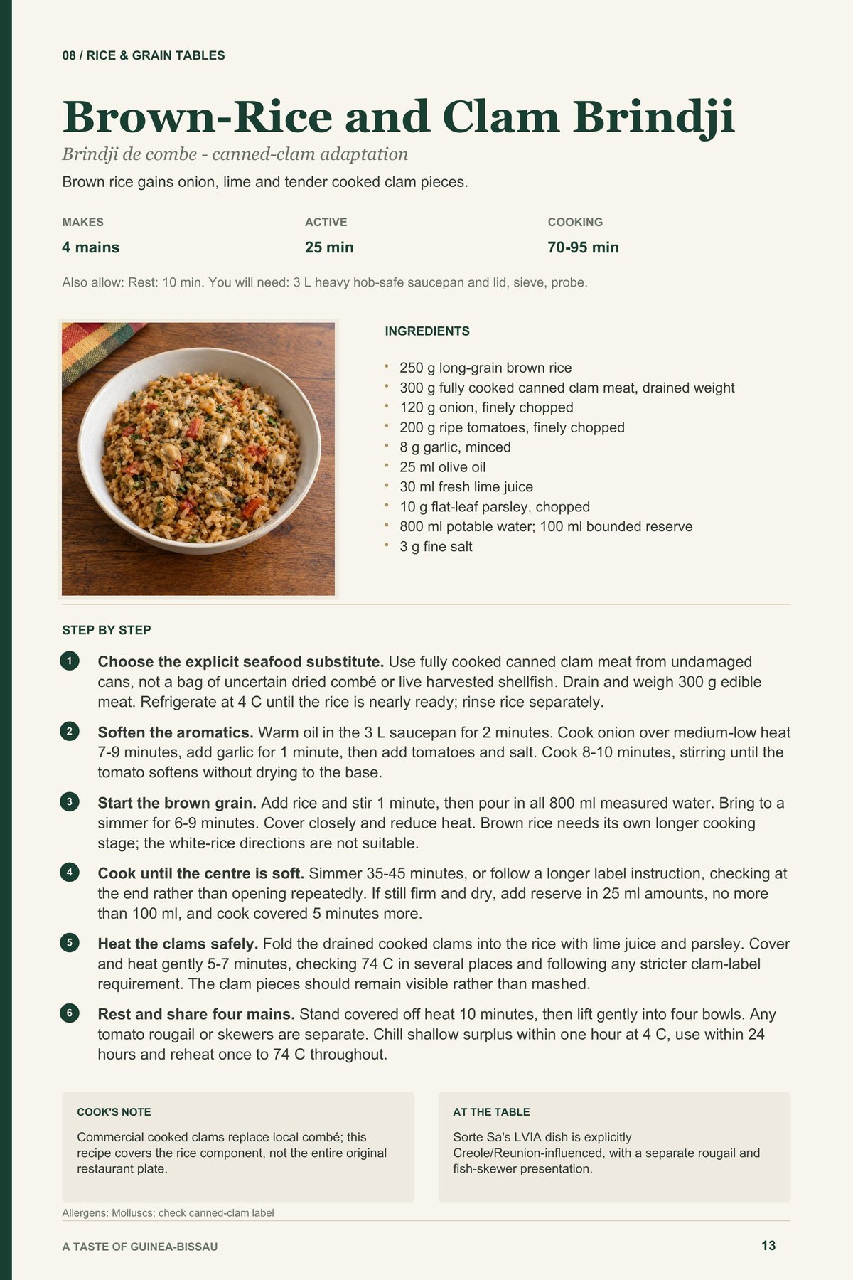 Brown-Rice and Clam Brindji recipe page from A Taste of Guinea-Bissau