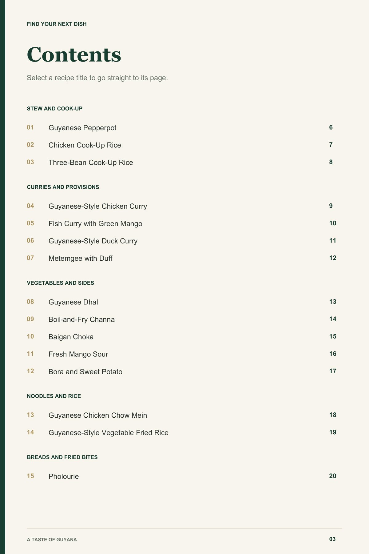 Contents, page 1 from A Taste of Guyana