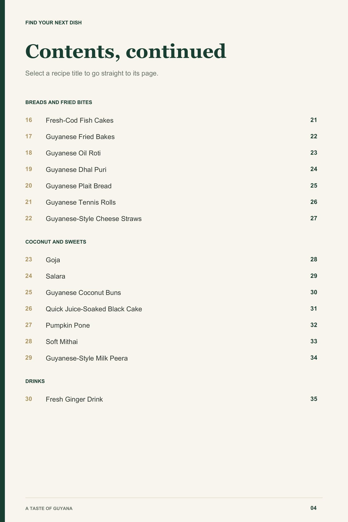 Contents, page 2 from A Taste of Guyana