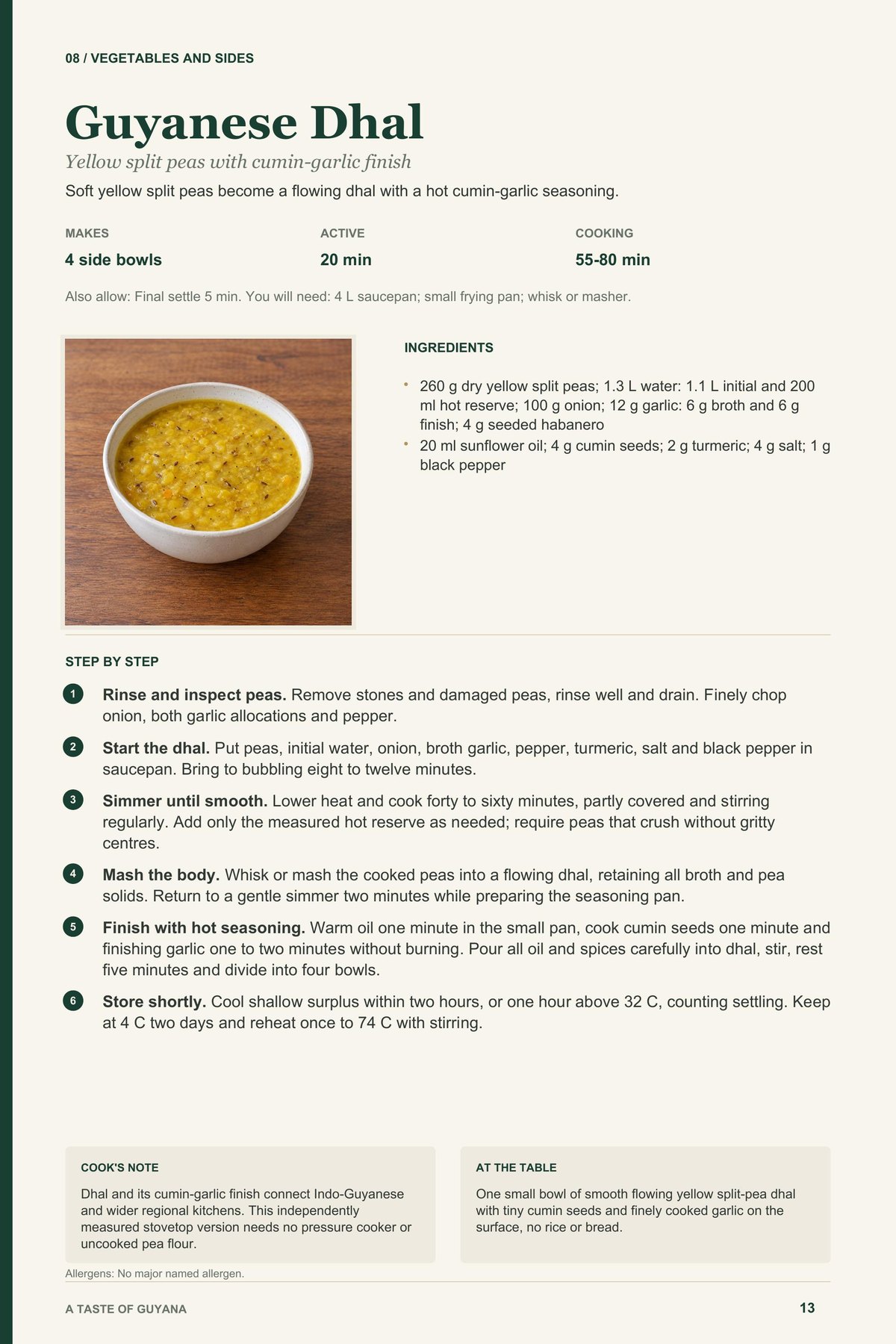 Guyanese Dhal recipe page from A Taste of Guyana