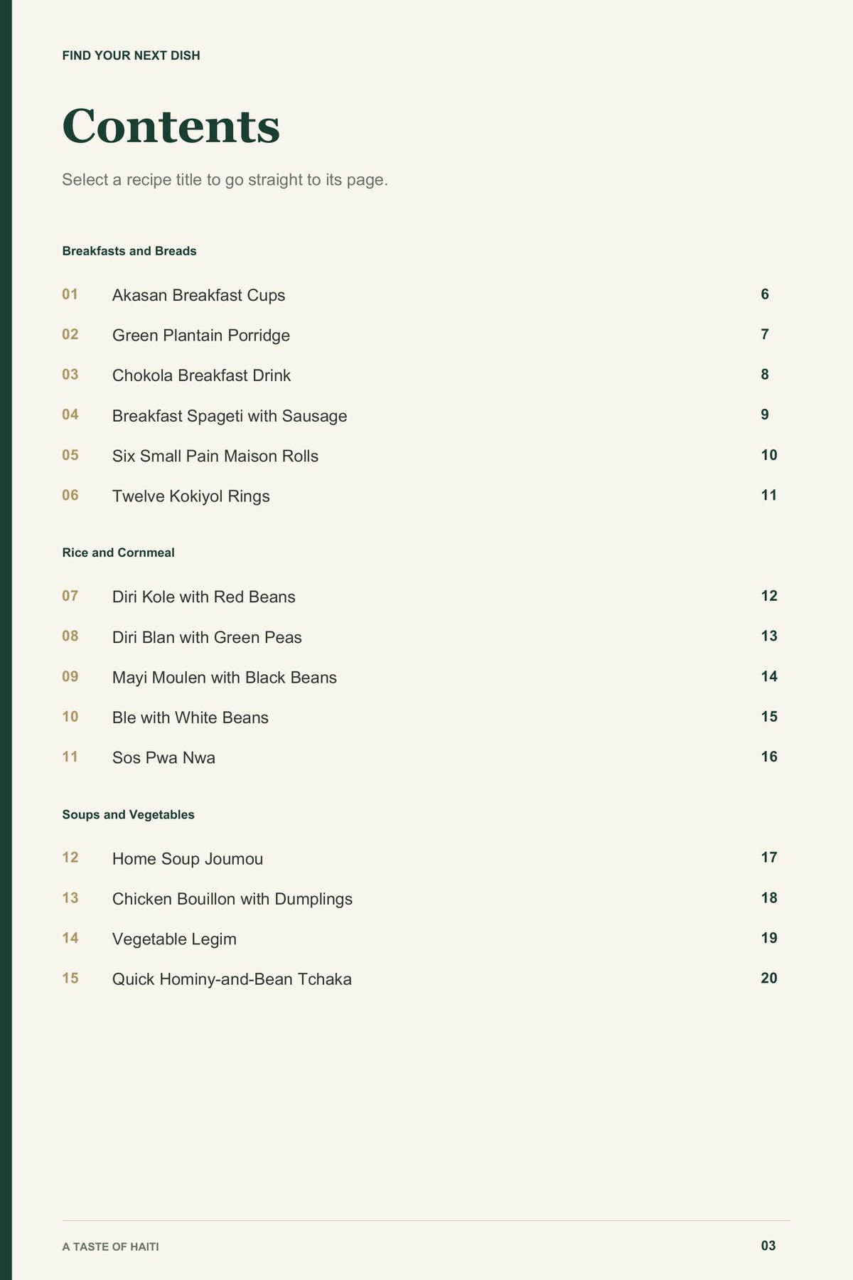 Contents, page 1 from A Taste of Haiti