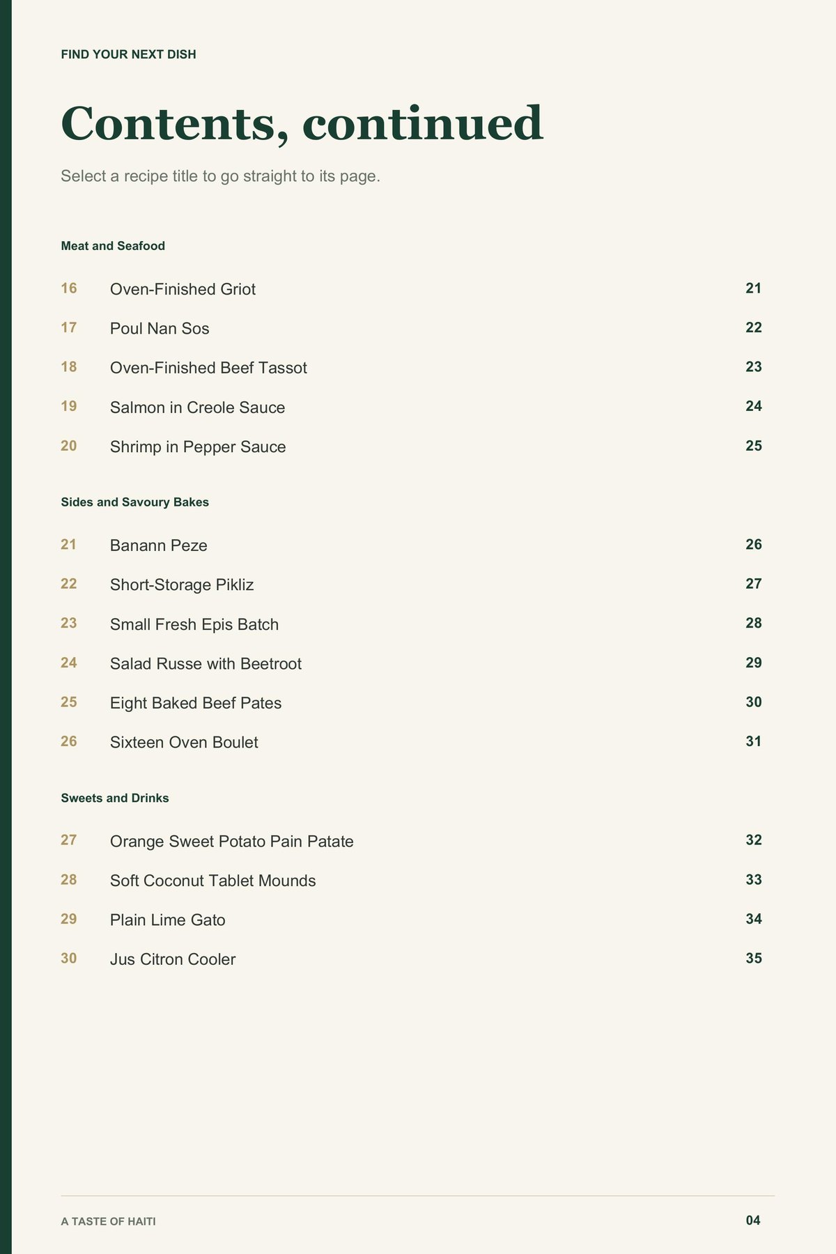 Contents, page 2 from A Taste of Haiti