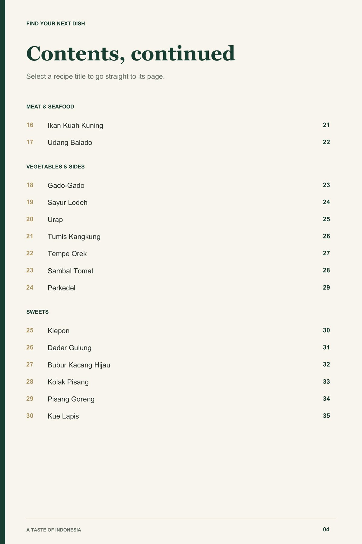 Contents, page 2 from A Taste of Indonesia