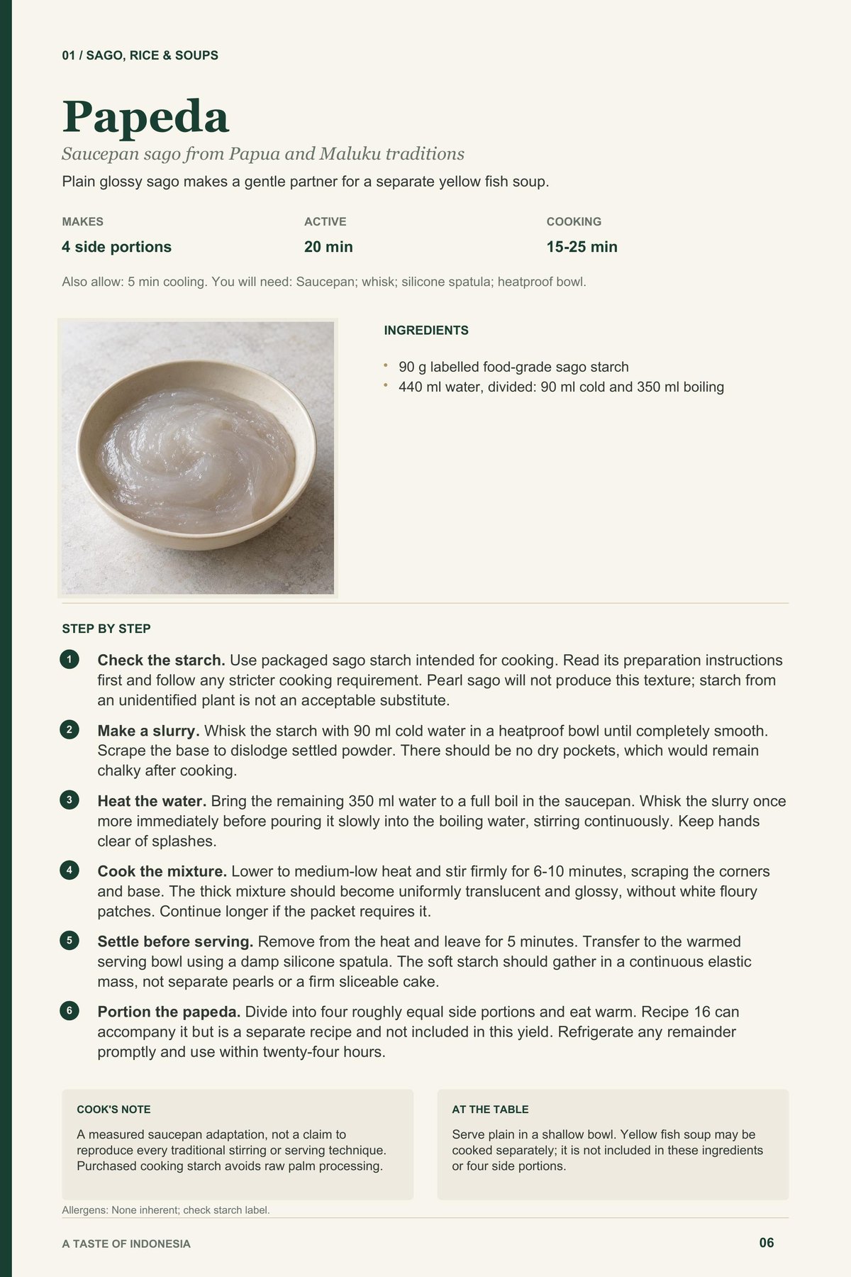 Papeda recipe page from A Taste of Indonesia