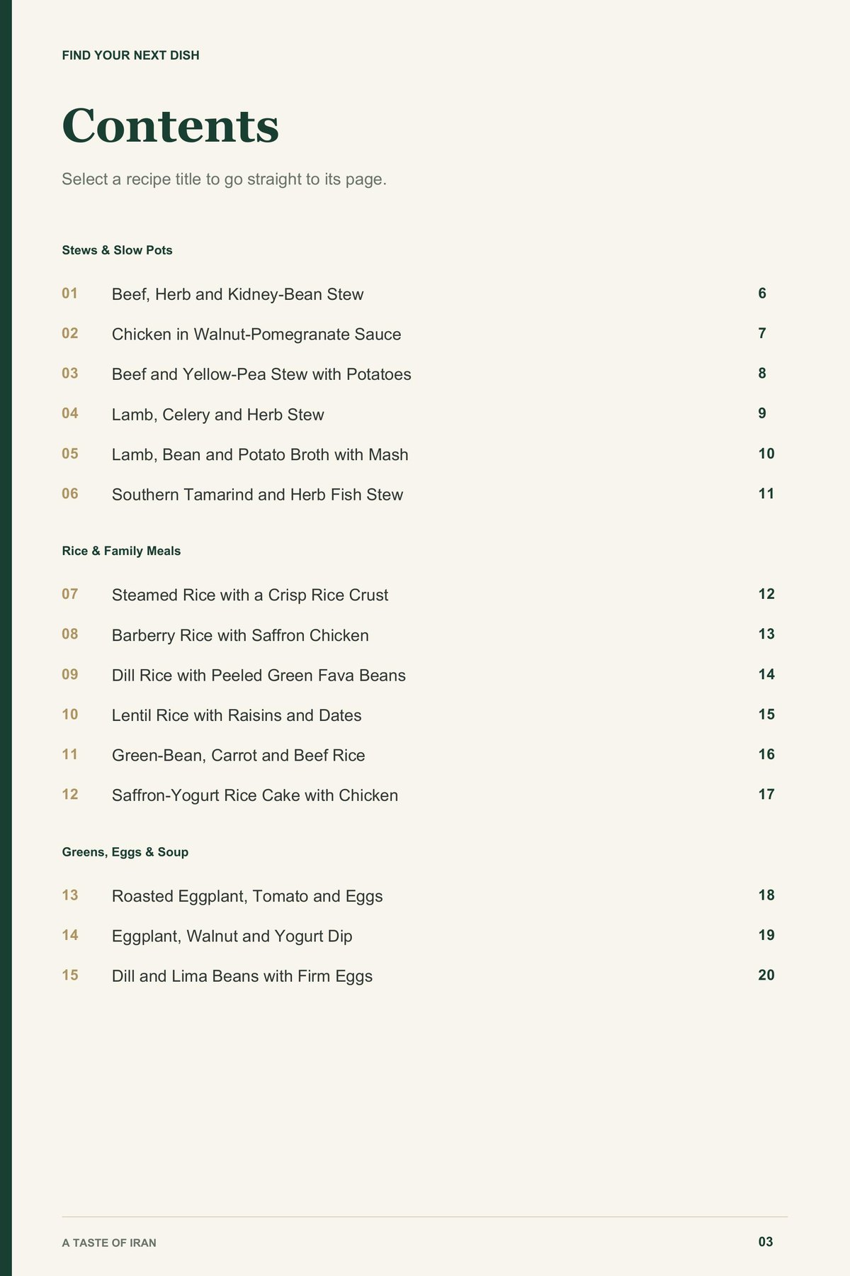 Contents, page 1 from A Taste of Iran