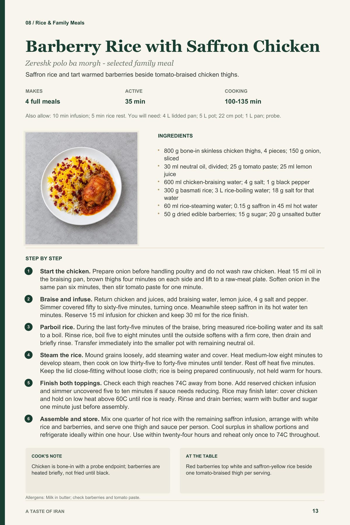 Barberry Rice with Saffron Chicken recipe page from A Taste of Iran
