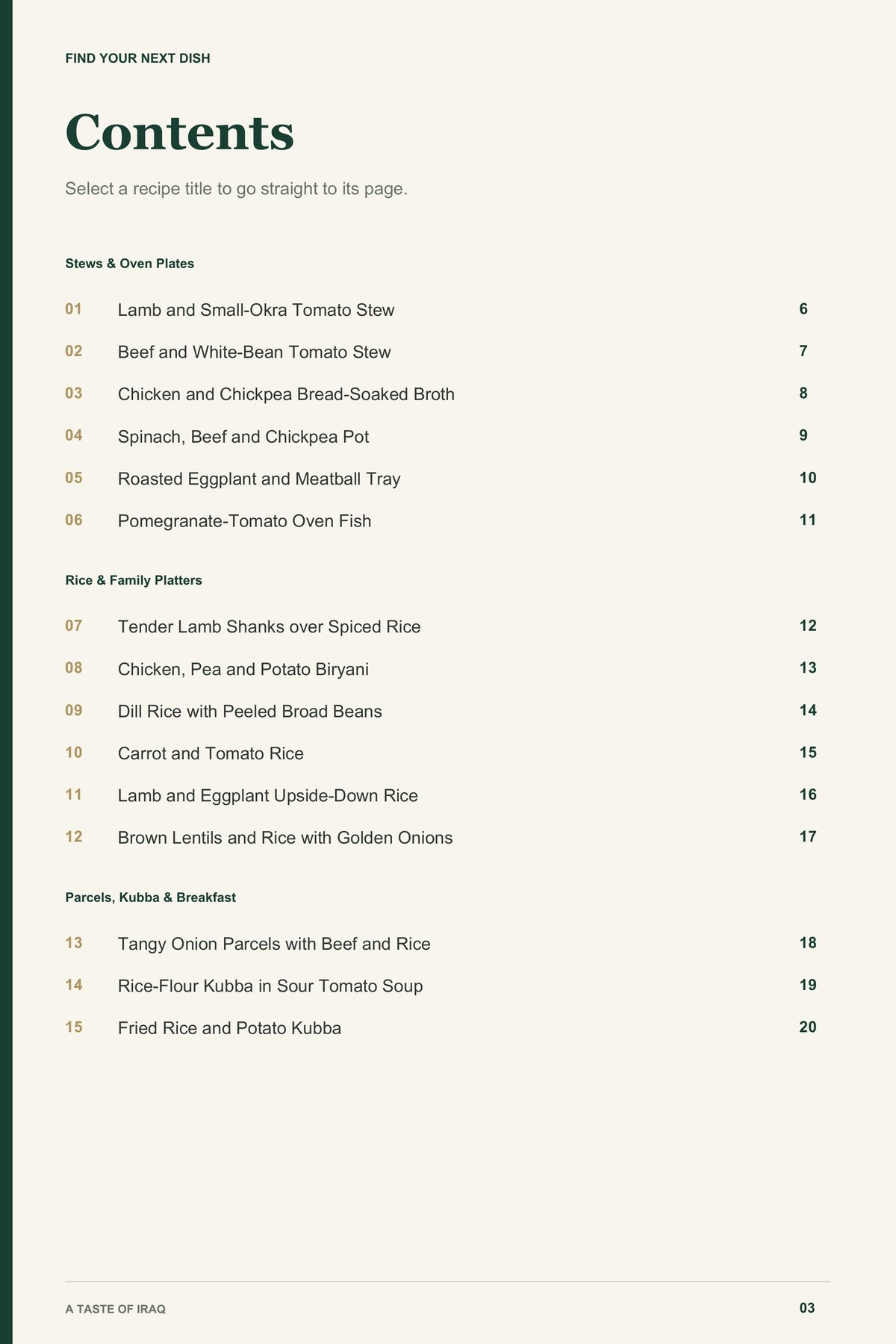 Contents, page 1 from A Taste of Iraq