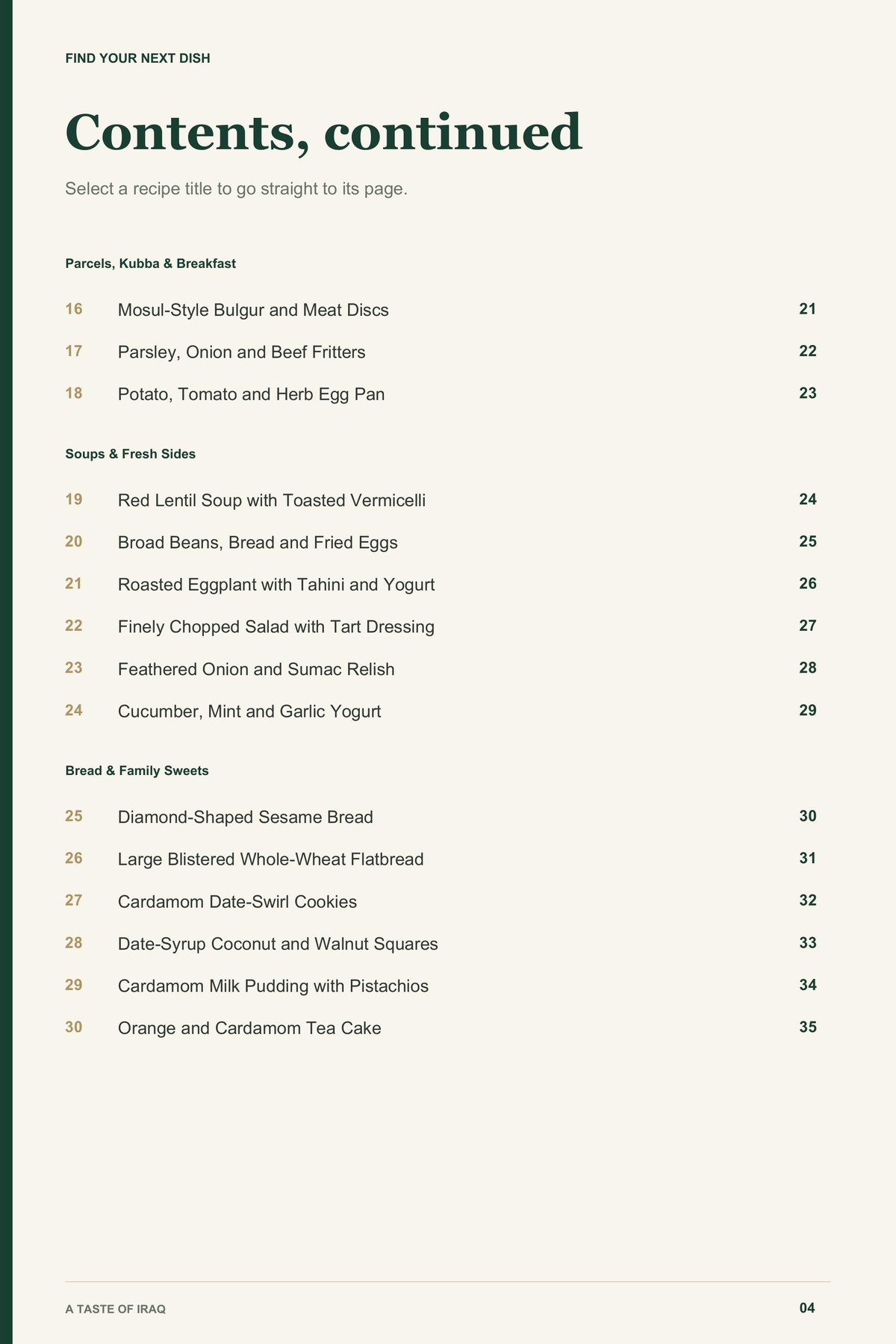 Contents, page 2 from A Taste of Iraq