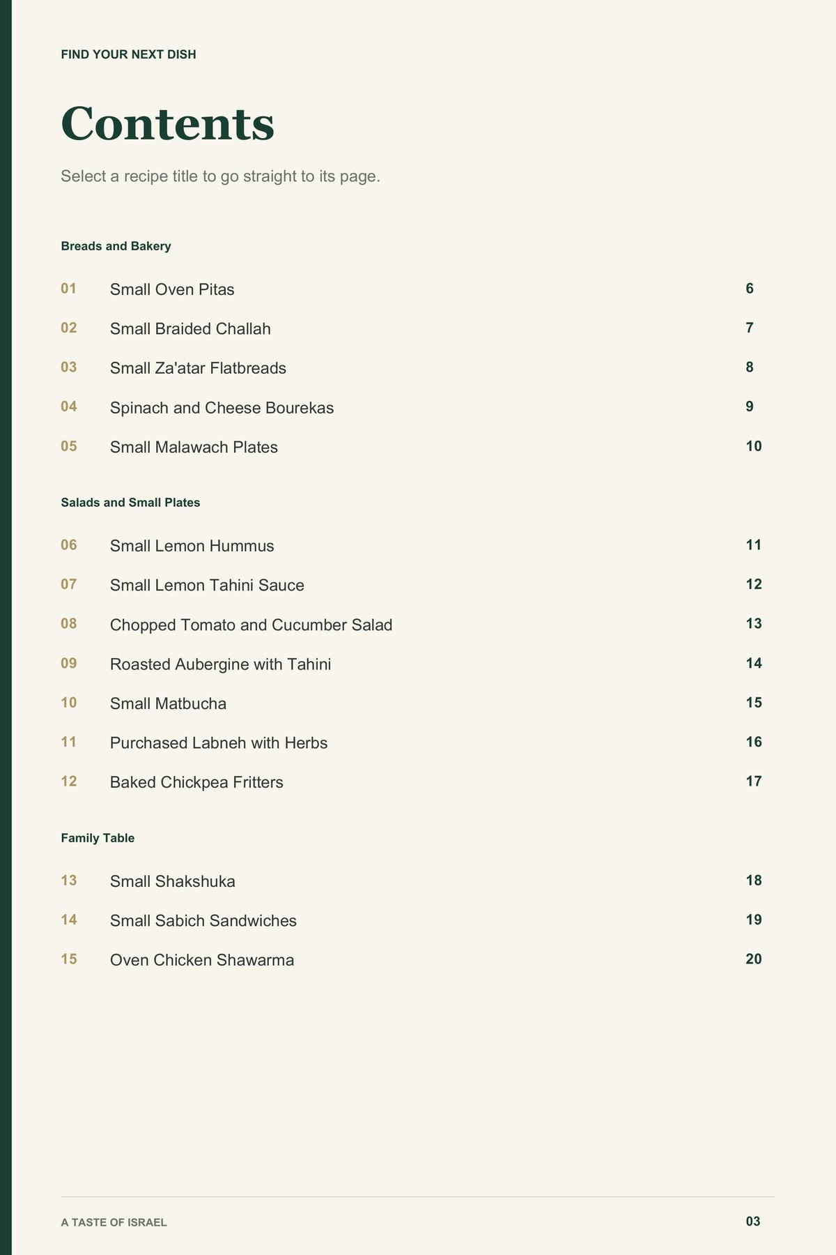 Contents, page 1 from A Taste of Israel