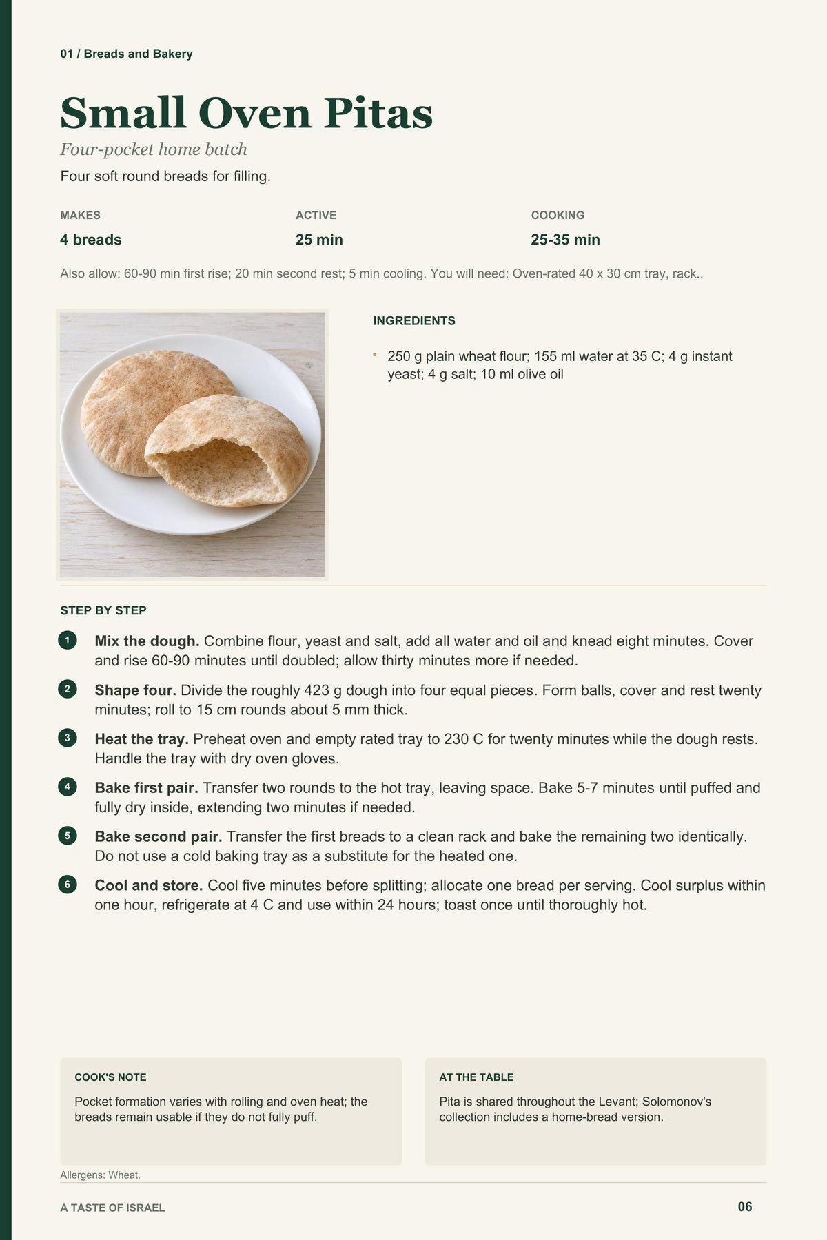 Small Oven Pitas recipe page from A Taste of Israel