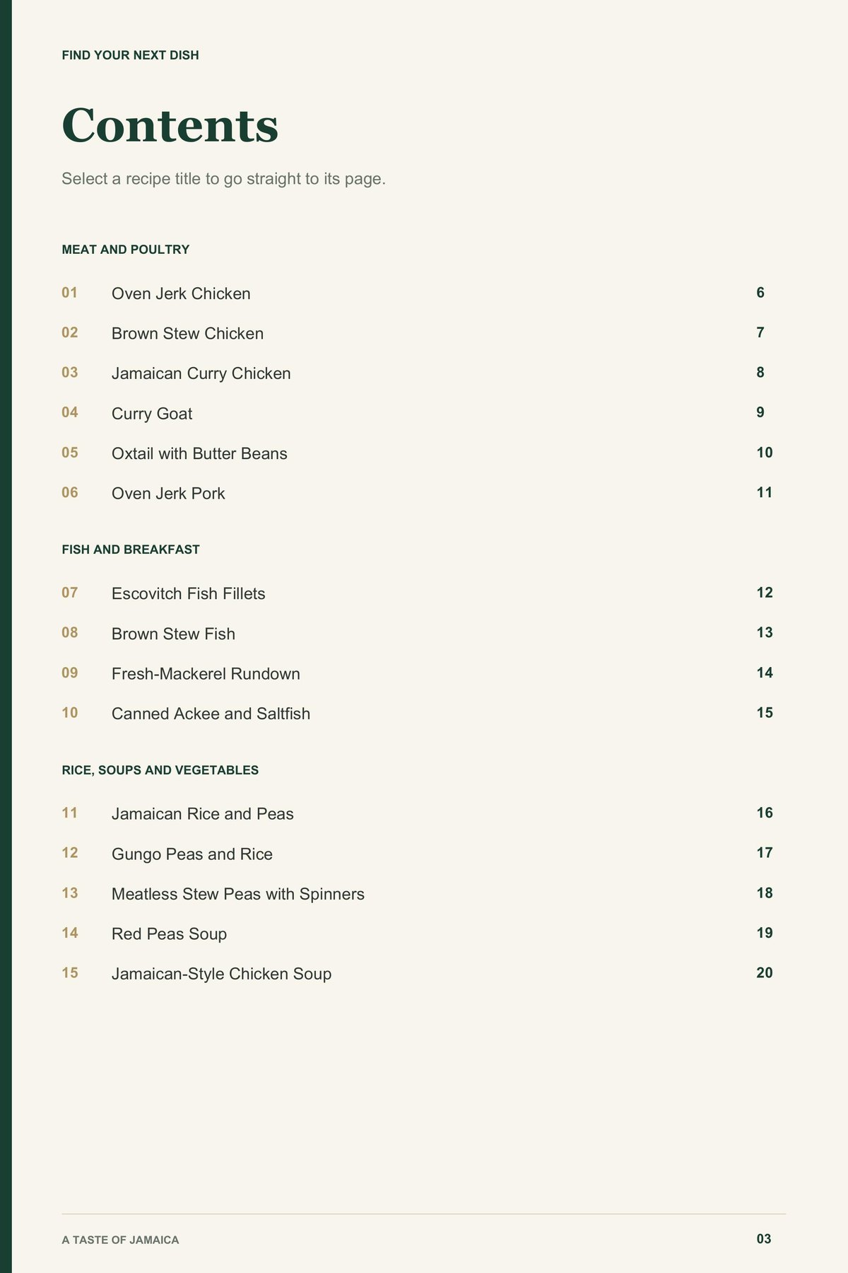Contents, page 1 from A Taste of Jamaica