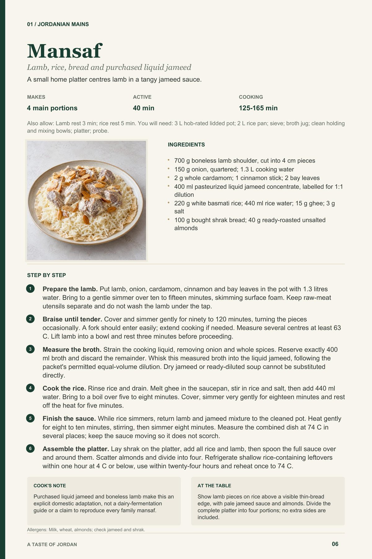 Mansaf recipe page from A Taste of Jordan