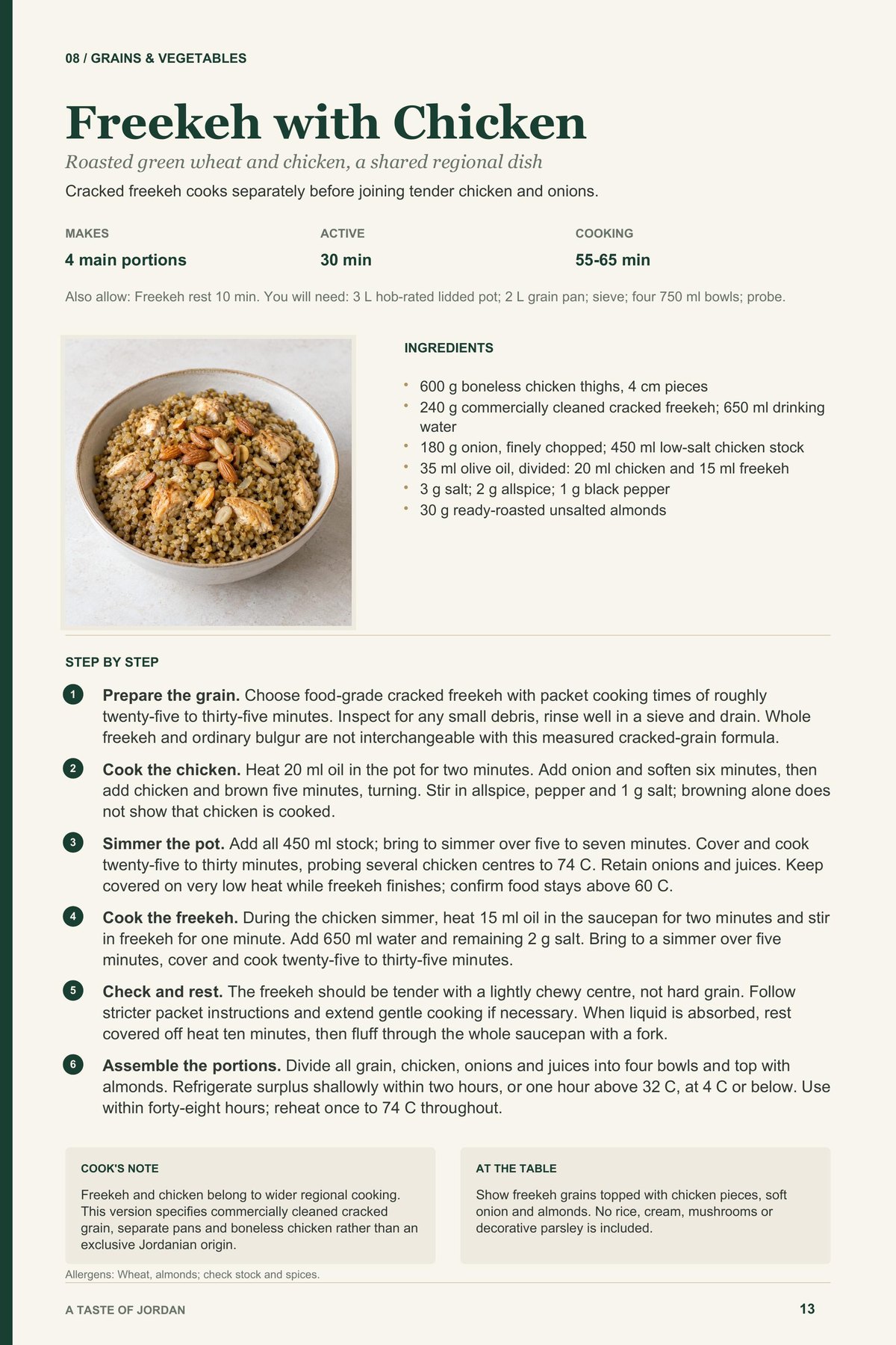 Freekeh with Chicken recipe page from A Taste of Jordan