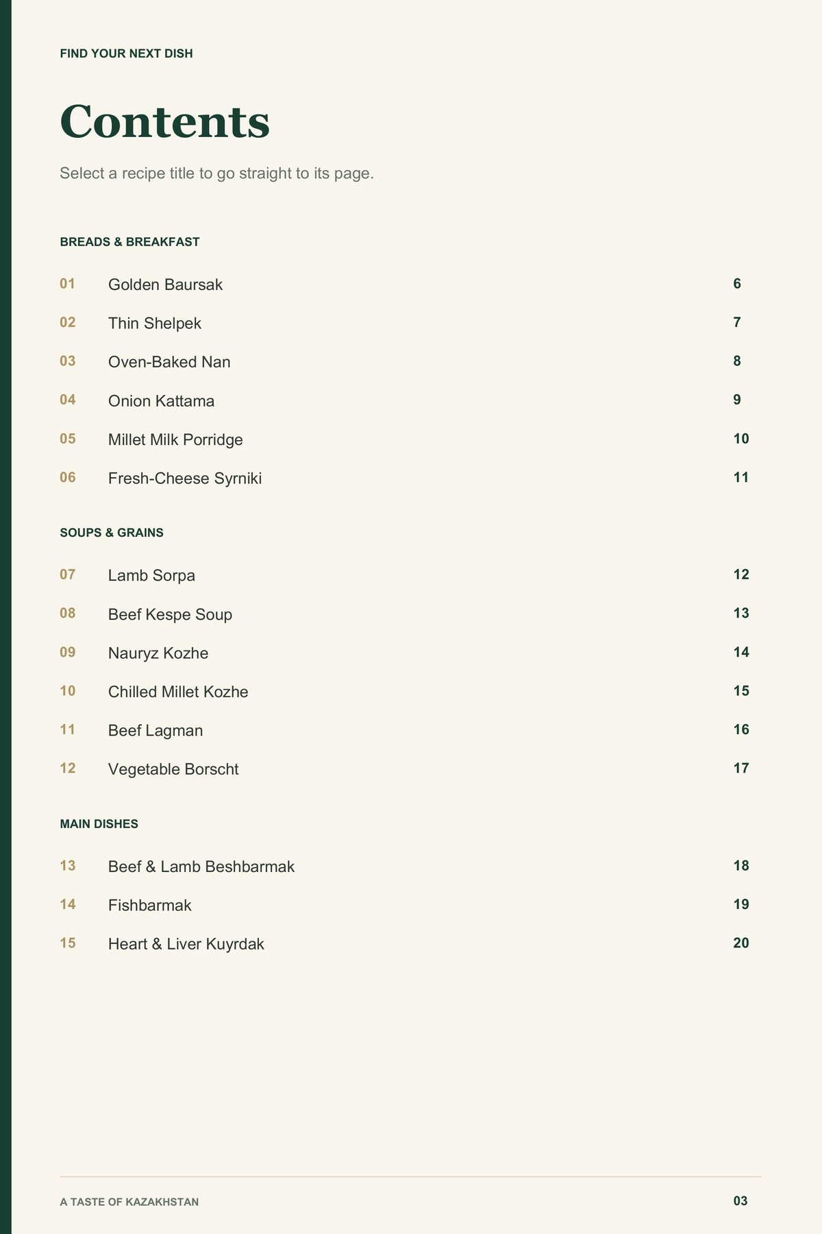 Contents, page 1 from A Taste of Kazakhstan