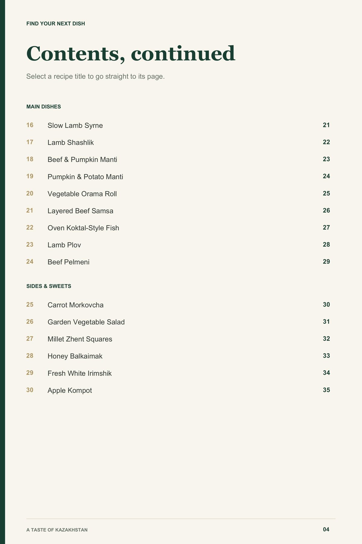Contents, page 2 from A Taste of Kazakhstan