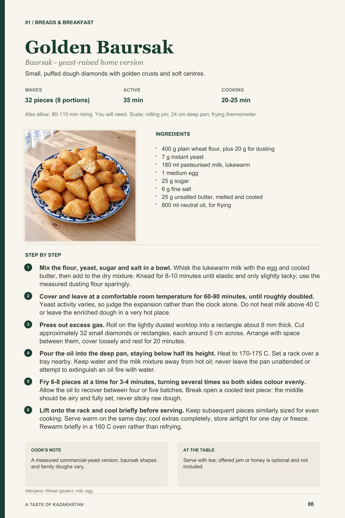 Golden Baursak recipe page from A Taste of Kazakhstan