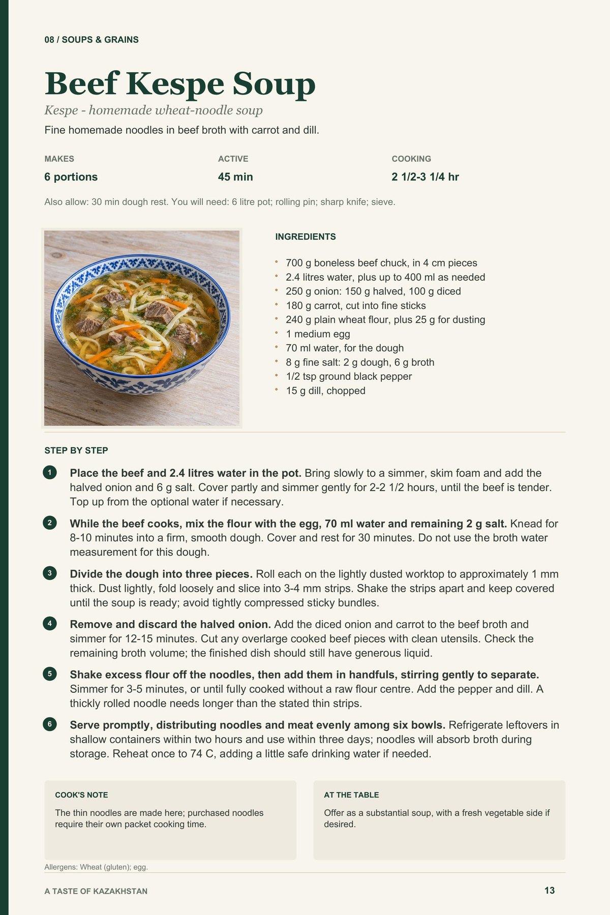 Beef Kespe Soup recipe page from A Taste of Kazakhstan