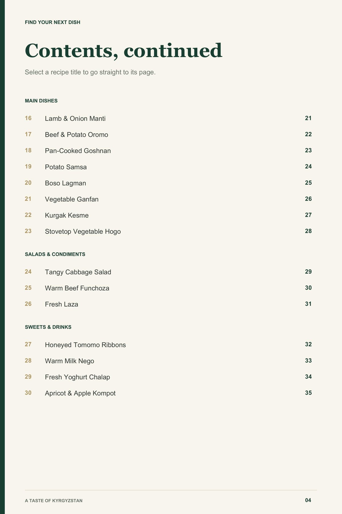 Contents, page 2 from A Taste of Kyrgyzstan