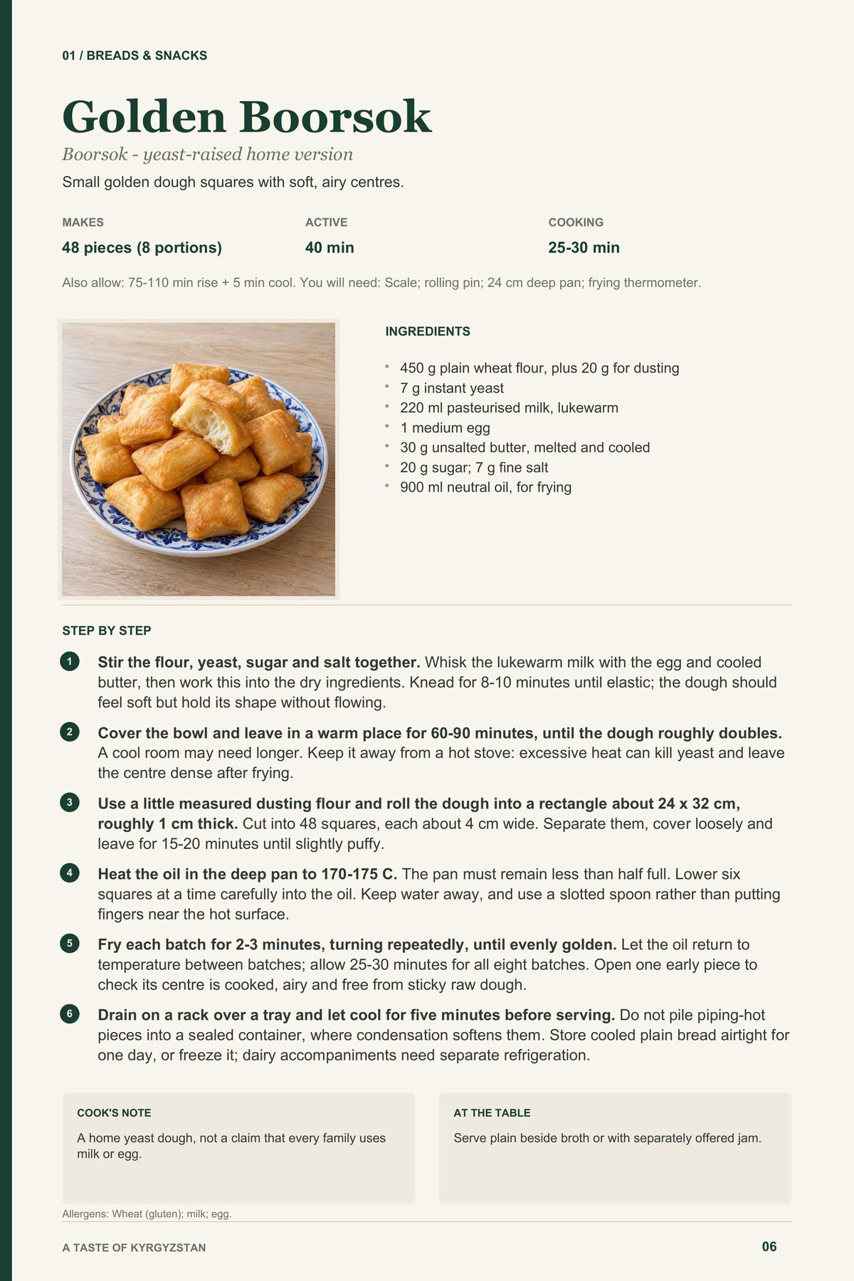 Golden Boorsok recipe page from A Taste of Kyrgyzstan
