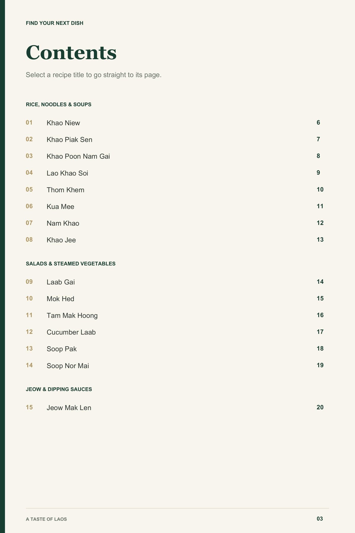 Contents, page 1 from A Taste of Laos