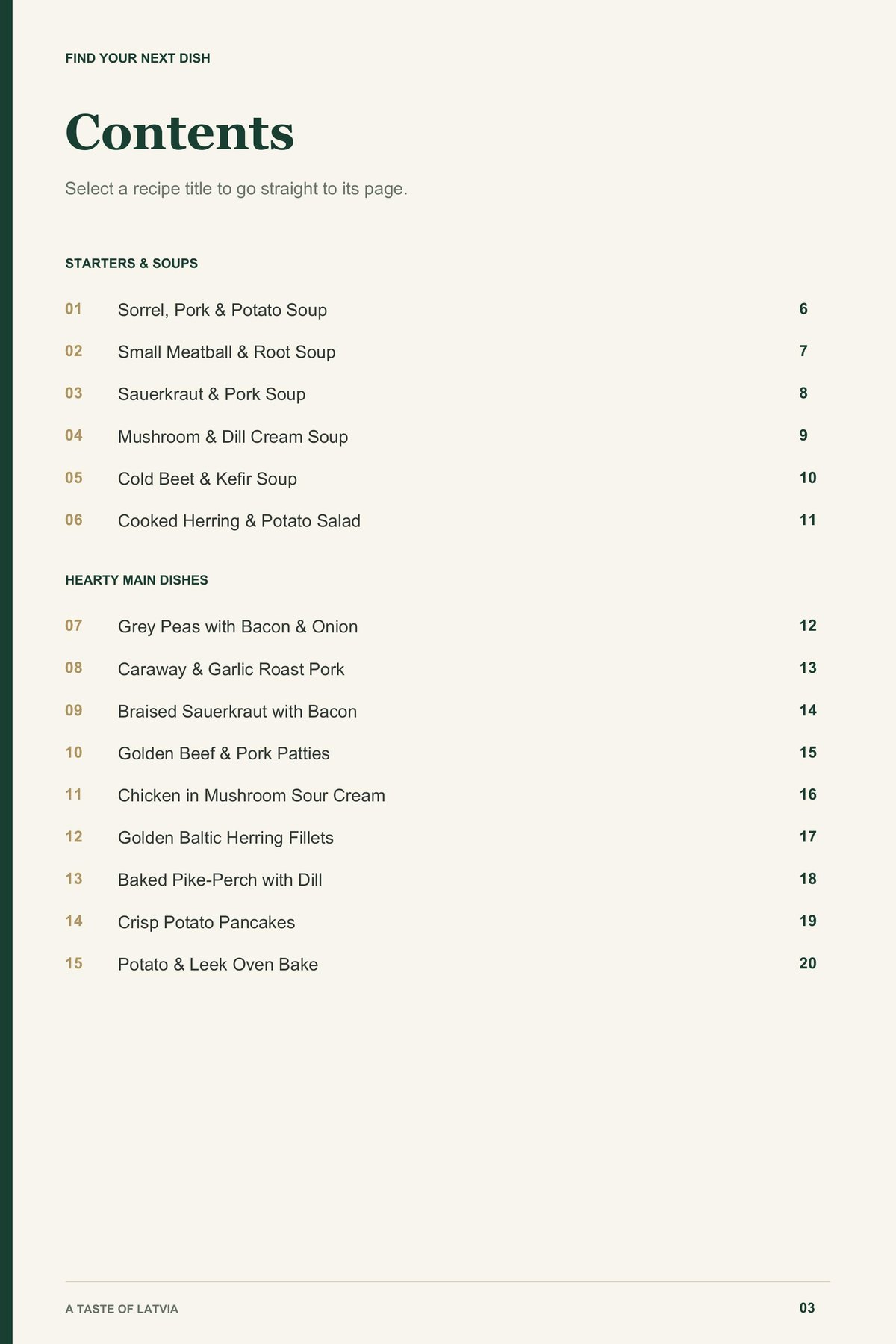 Contents, page 1 from A Taste of Latvia