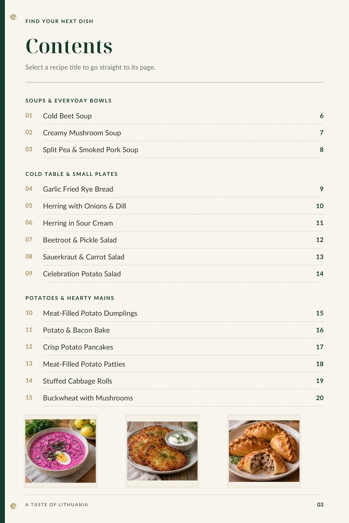 Contents, page 1 from A Taste of Lithuania