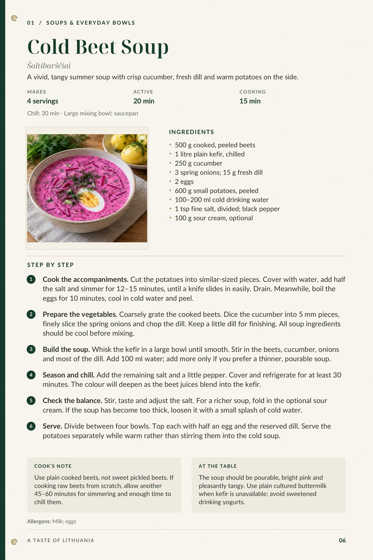 Cold Beet Soup recipe page from A Taste of Lithuania